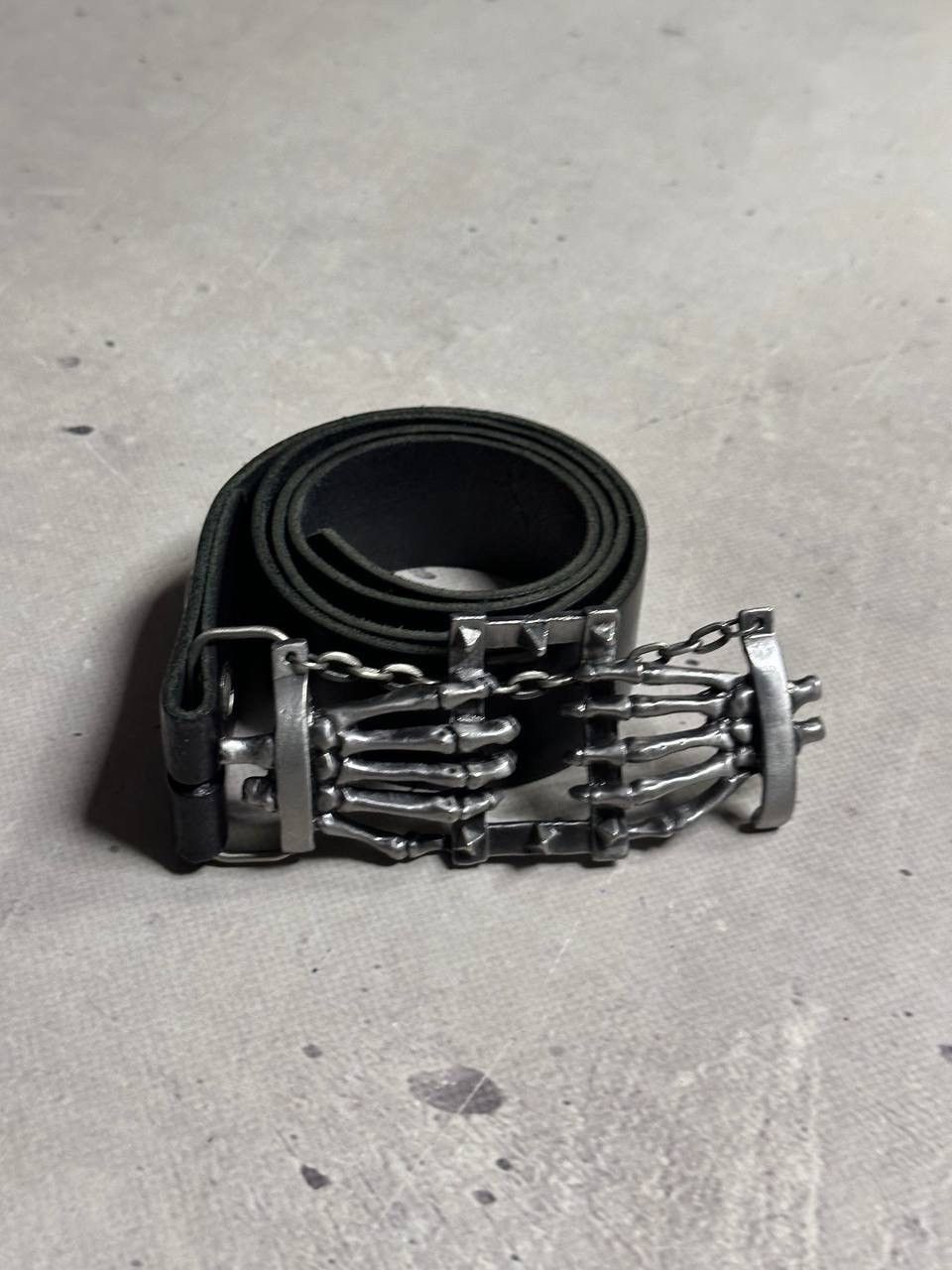 Affliction Timbelt Black Leather Belt Skeleton Hands Buckle Gothic Y2K Size ONE SIZE - 1 Thumbnail