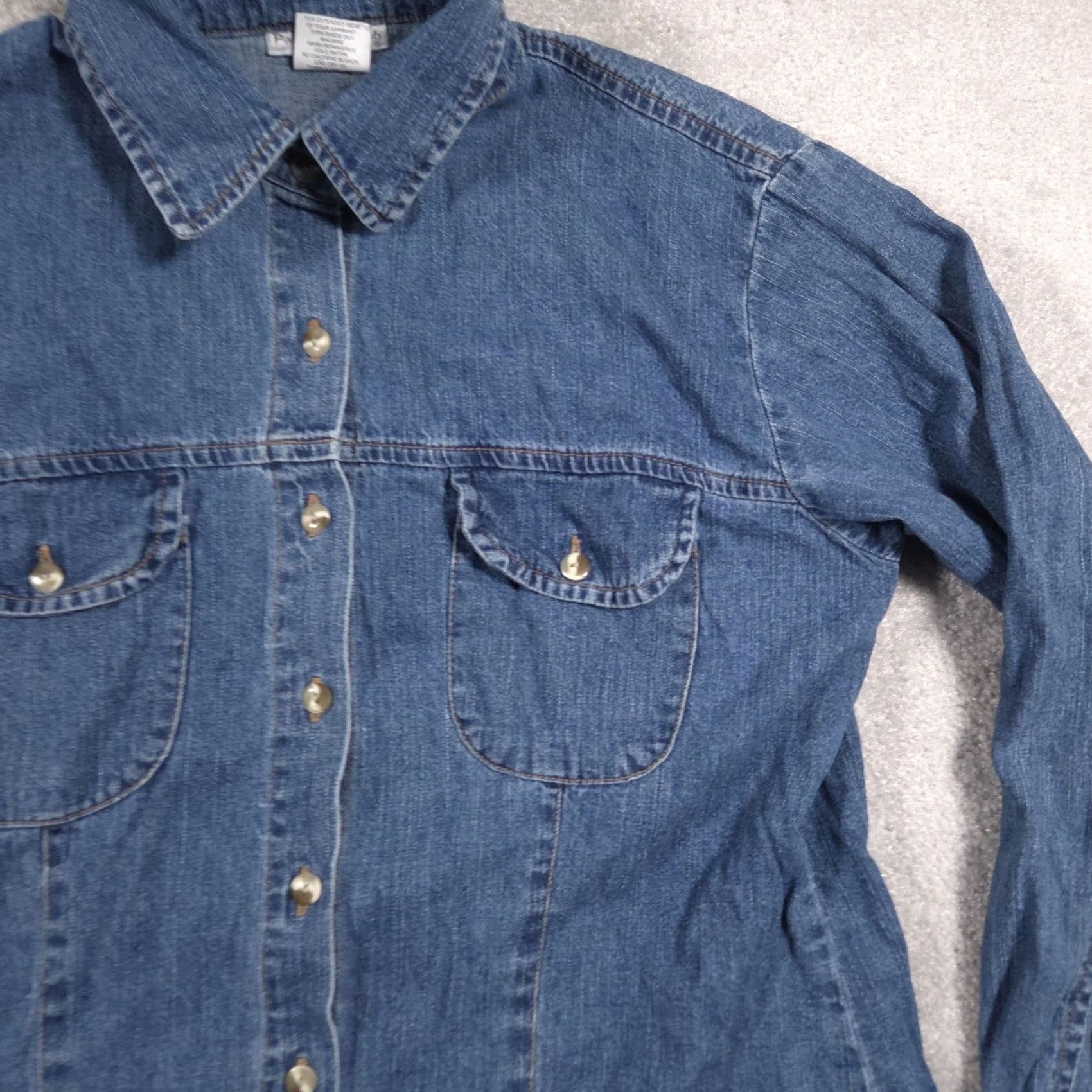 Denime VINTAGE Paris Sport Club Shirt Womens Large Blue Denim Button Front Long Sleeve Western Size L / US 10 / IT 46 - 3 Thumbnail