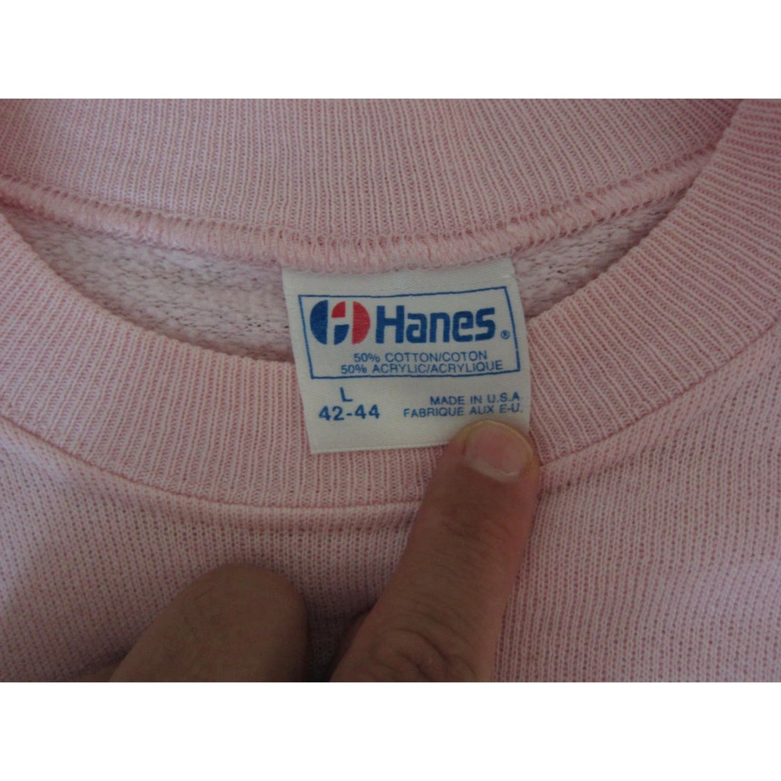 Hanes VINTAGE Hanes Sweatshirt Mens L Pink 90s Crew Neck Pullover Fleece Logo Cotton-Polyester Gym & Training Size L / US 10 / IT 46 - 5 Thumbnail