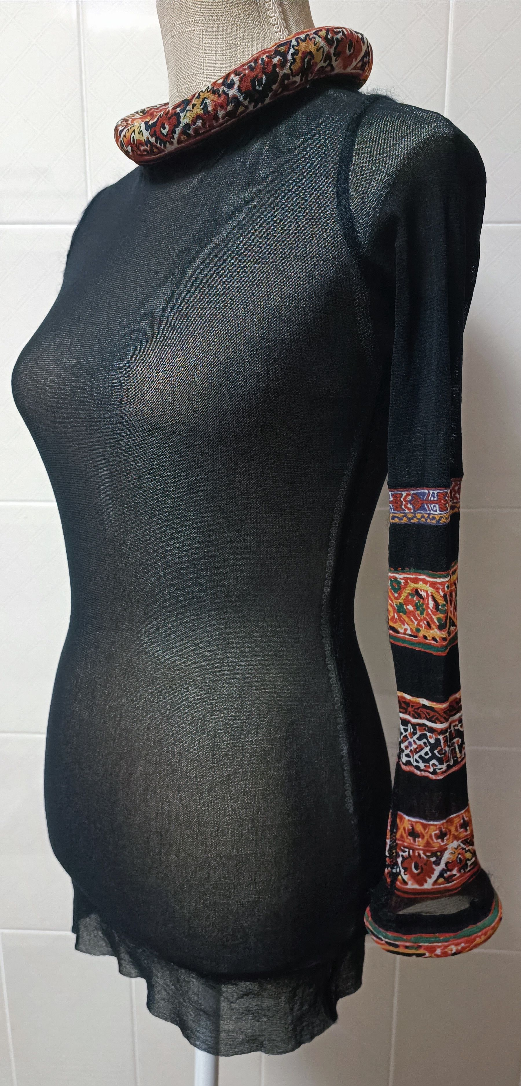 Jean Paul Gaultier 1999 _3D neckline and wrist mesh nylon top Size S / US 4 / IT 40 - 17 Thumbnail