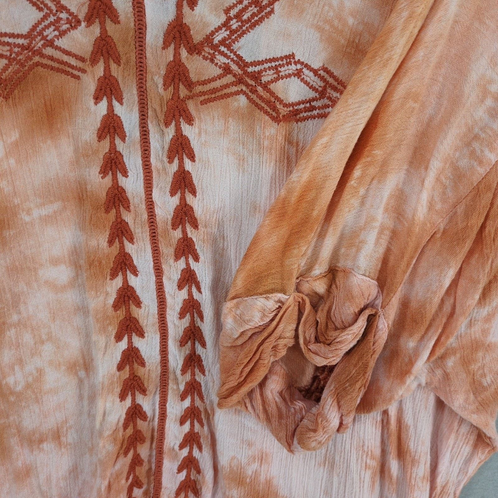 Free People Free People Women's XS Embroidered Orange Tie Dye Blouse Top Size XS / US 0-2 / IT 36-38 - 5 Thumbnail