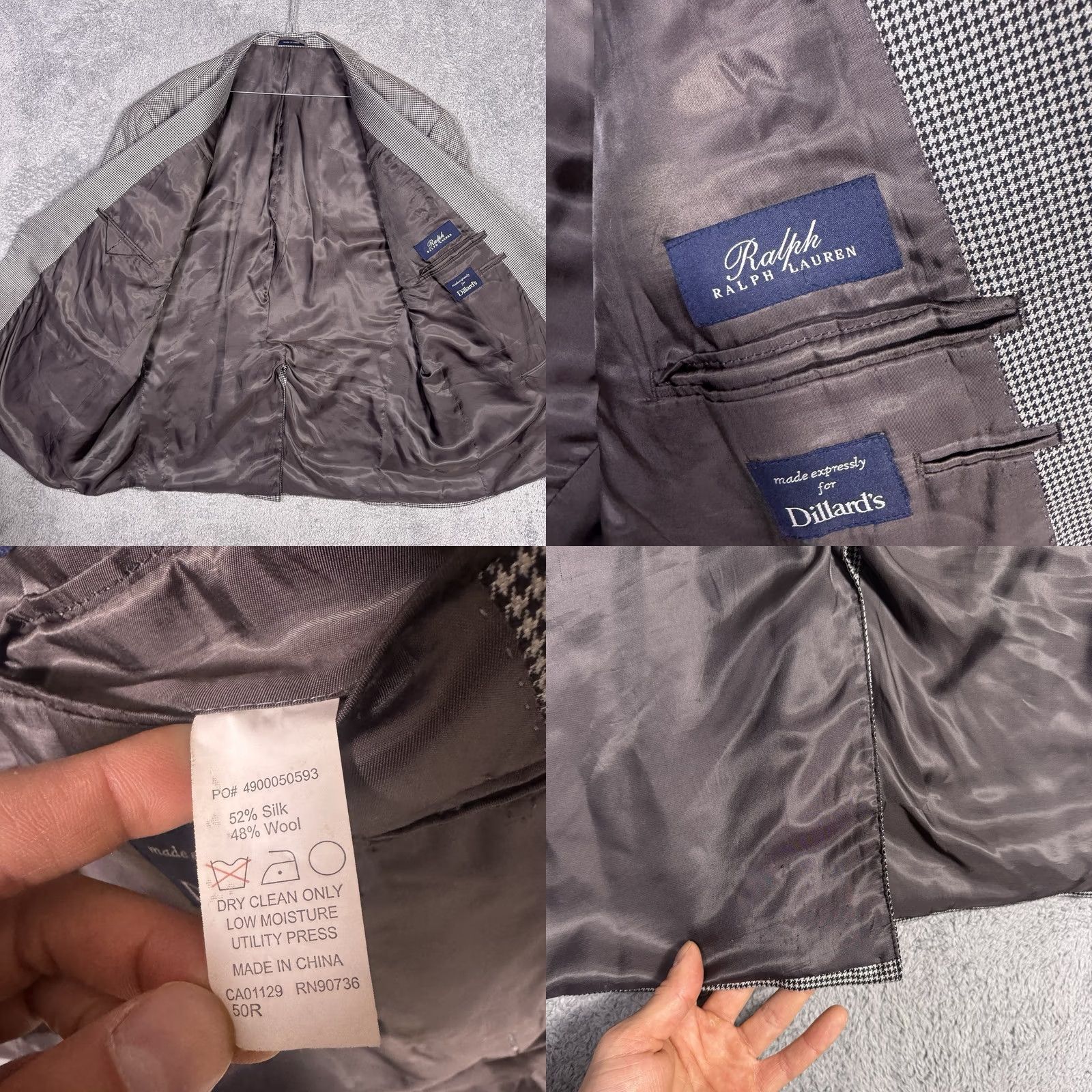 Ralph Lauren Ralph Lauren Blazer Men 50R Silk Wool Houndstooth Sport Coat Suit Jacket Size 50R - 8 Thumbnail