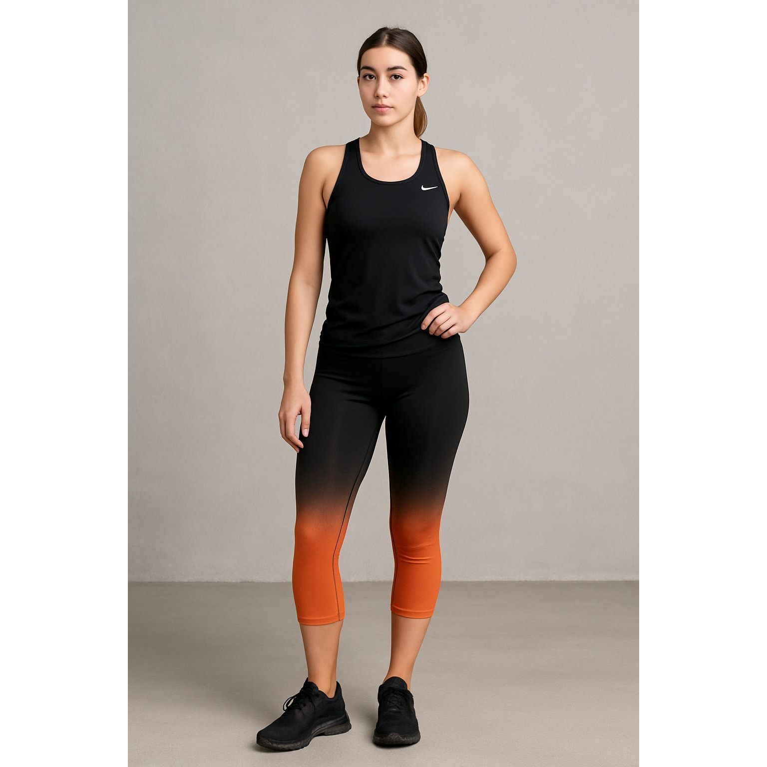 Nike Nike Dri-FIT Ombre Black Orange Gradient Capri Leggings S Size 23" - 1 Thumbnail