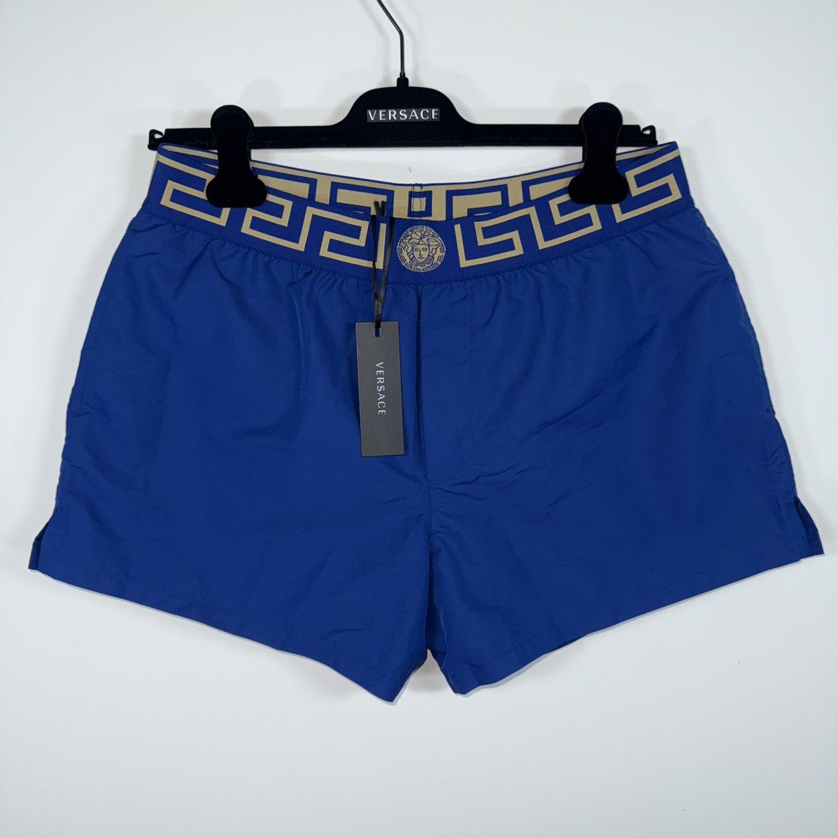 Versace $395 Versace NWT Men’s Greca Swim Shorts Size 5 (M) Blue Size US 35 - 1 Thumbnail