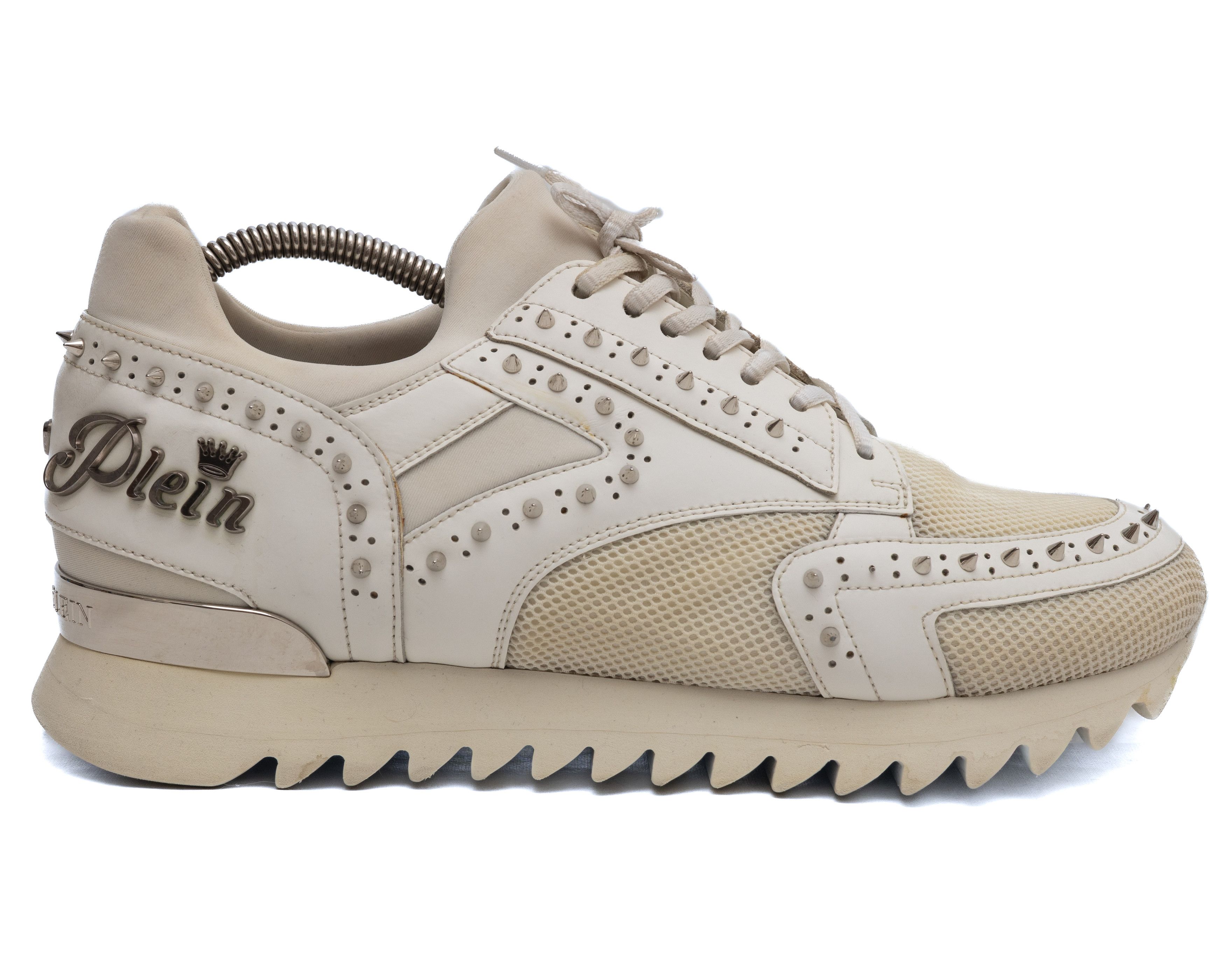 Philipp Plein PHILIPP PLEIN White Leather / Mesh Spiked Sneakers Size US 7 / EU 40 - 3 Thumbnail