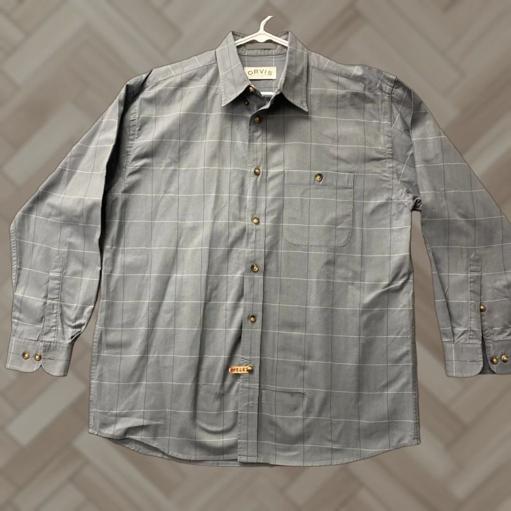 Orvis ORVIS Work Long Sleeve Button-Up Shirt Gray Check Plaid Adult Large Wrinkle Free Mens Size US L / EU 52-54 / 3 - 1 Thumbnail