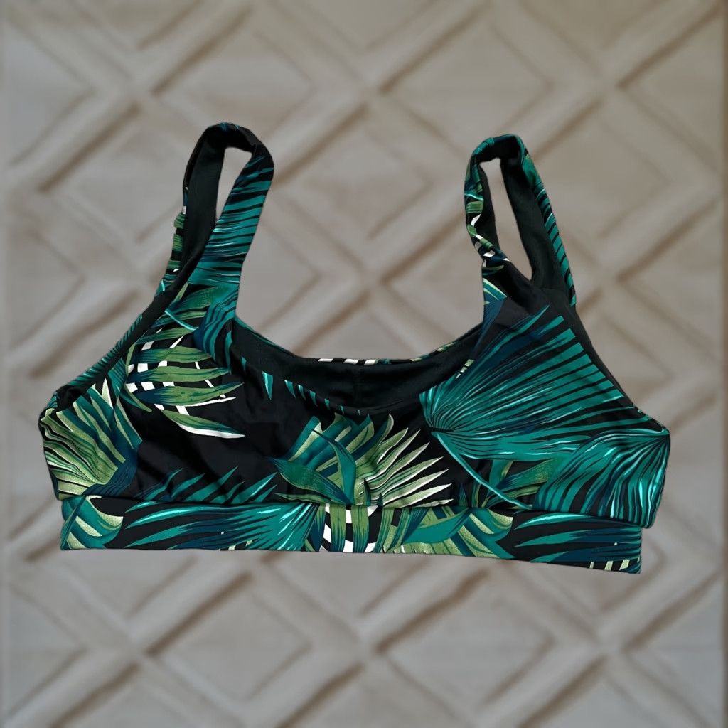 Vintage Unbranded Swimwear Bikini Top Womens Large Green Floral Tropical Beach Top L Green Floral Womens Beach 90s? Size L / US 10 / IT 46 - 1 Thumbnail
