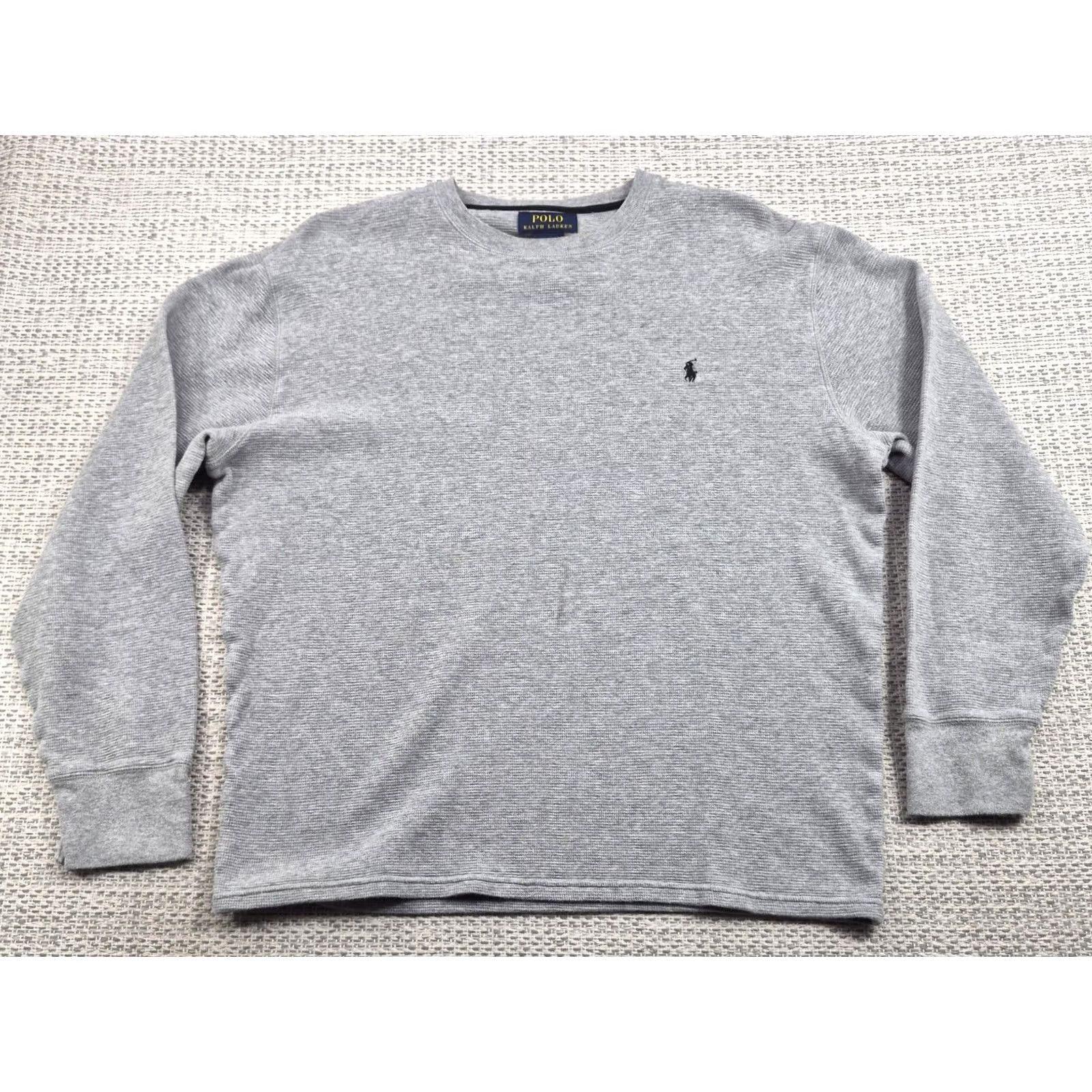 Polo Ralph Lauren Polo Ralph Lauren Shirt Mens XL Gray Waffle Knit Long Sleeve Crewneck Logo Tee Size US XL / EU 56 / 4 - 2 Thumbnail
