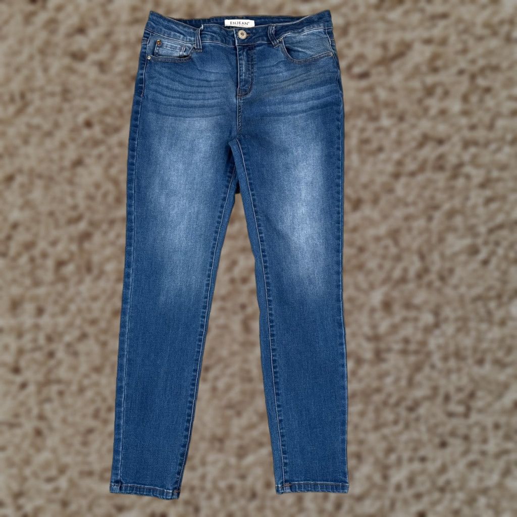 Vintage Enjean Jeans Juniors 13 Blue Denim Skinny Taper Cotton Poly Blend Mid Rise 30x26 Size 34" / US 12 / IT 48 - 1 Thumbnail