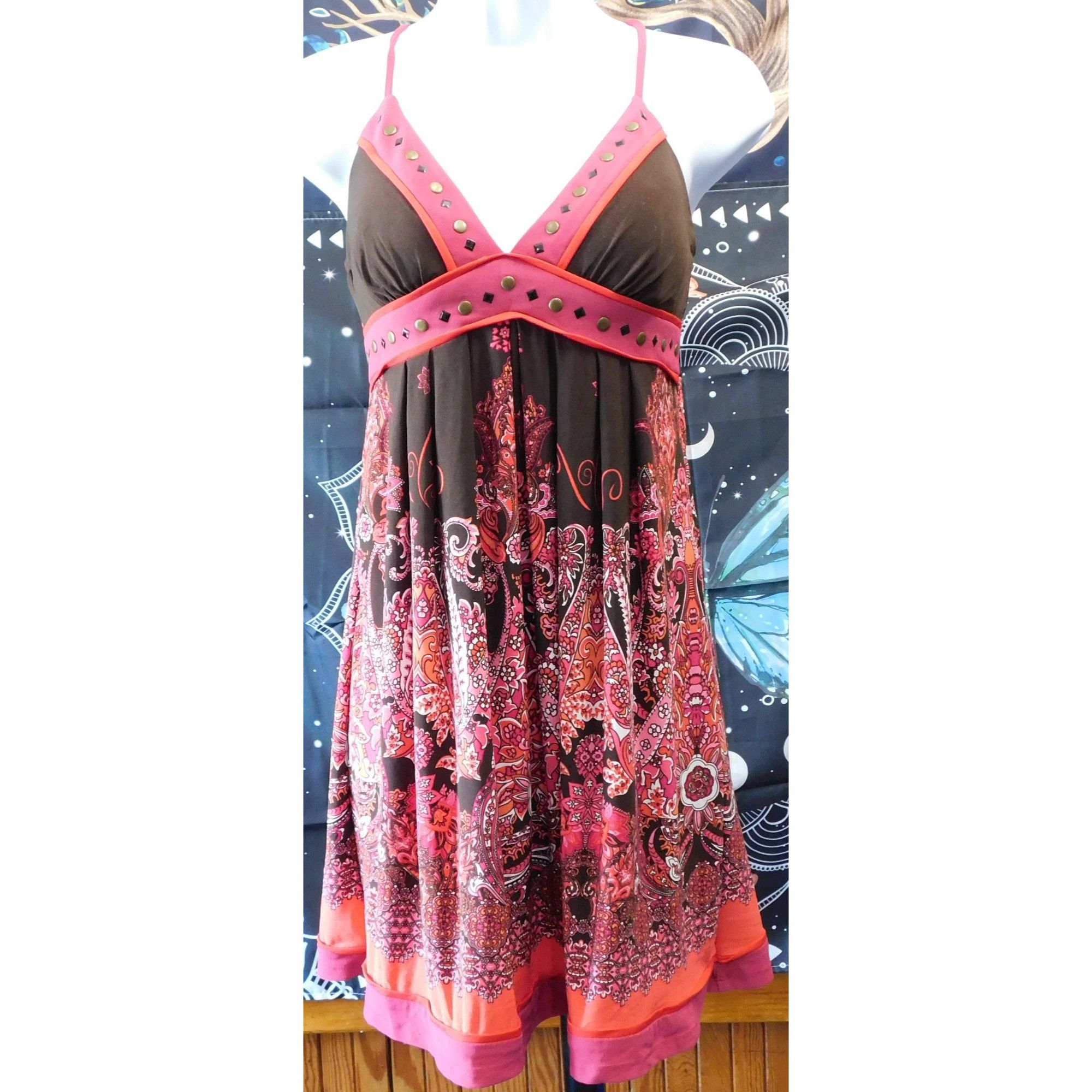 Other Love Tease Bohemian Brown And Pink Floral Dress Size S / US 4 / IT 40 - 3 Thumbnail