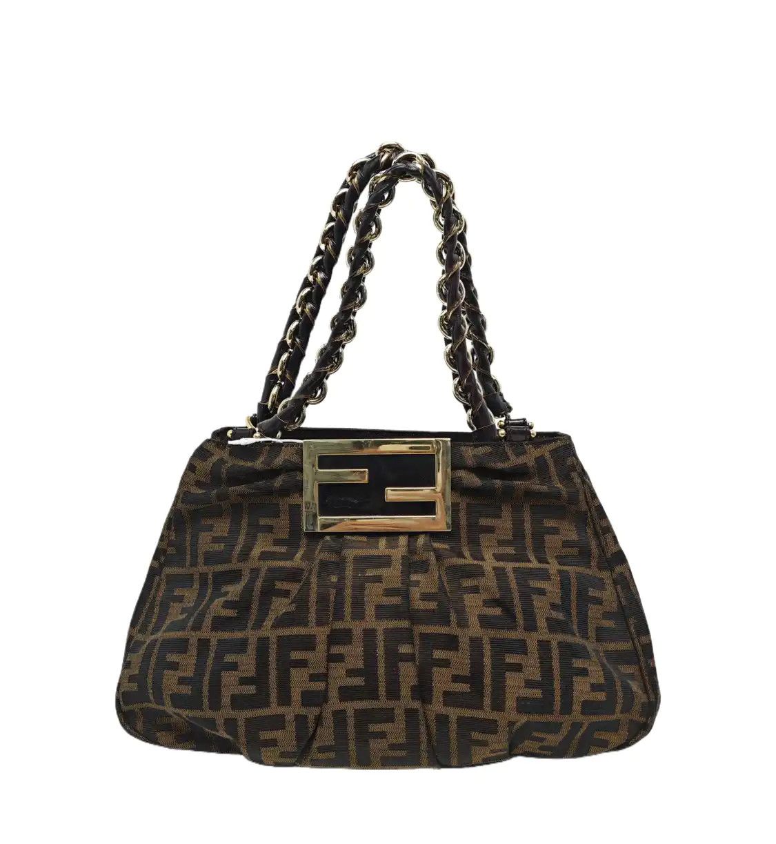 Fendi FENDI Mia brown canvas doubleF woven handbag shoulder bag gold hardware Size ONE SIZE - 1 Thumbnail