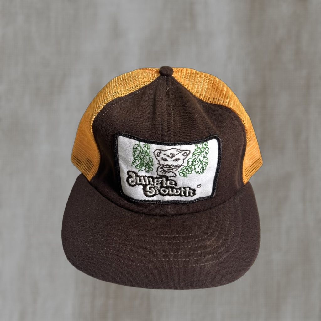 Vintage VINTAGE Trucker Hat Mens One Size Brown Orange Jungle Growth Patch Tiger Adjustable Snapback Size ONE SIZE - 1 Thumbnail