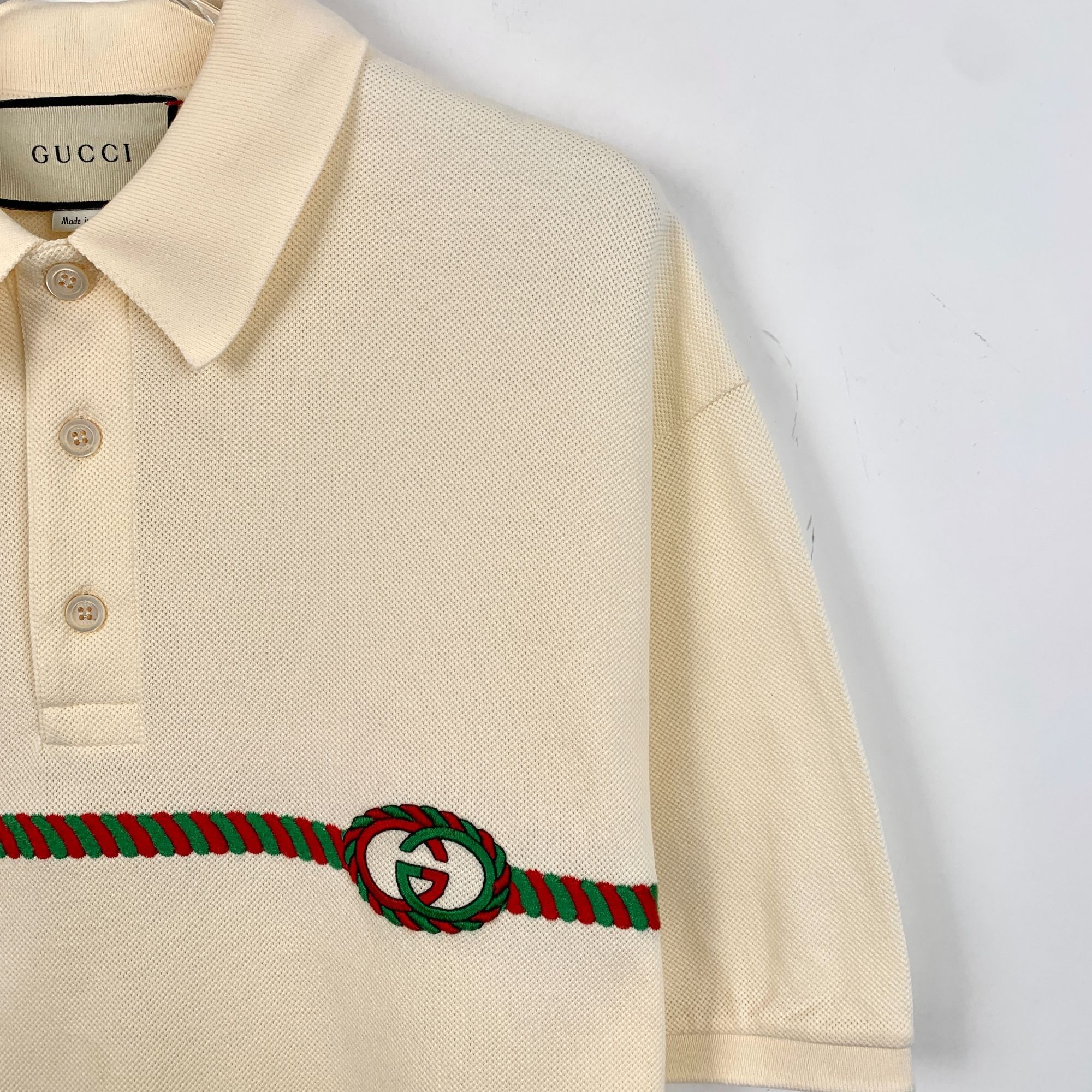 Gucci Gucci Mens Beige Polo Shirt With Embroidered Logo Short Slee Size US S / EU 44-46 / 1 - 3 Thumbnail