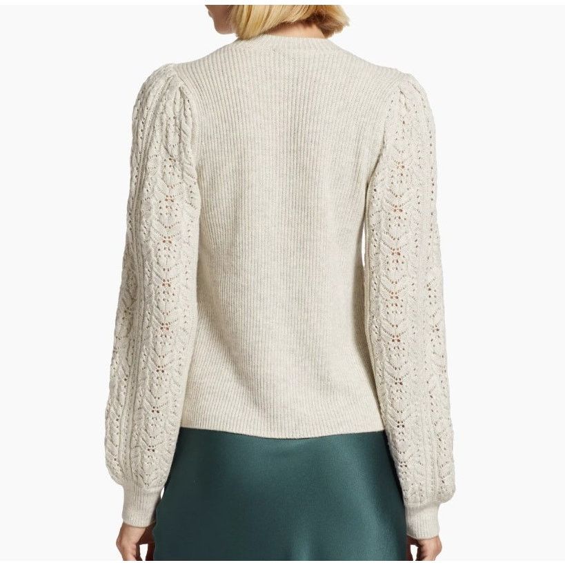Splendid NWT Splendid Phoebe Pointelle Oat Heather Sweater XS $148 Size XS / US 0-2 / IT 36-38 - 2 Thumbnail