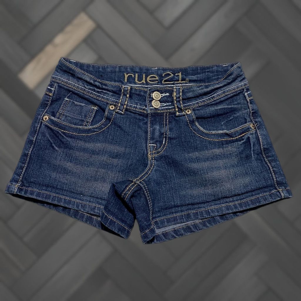 Vintage Rue 21 Women's Jeans Shorts Size 2 Blue Denim Embroidered Pockets Short Jeans Womens Size 27" / US 4 / IT 40 - 1 Thumbnail