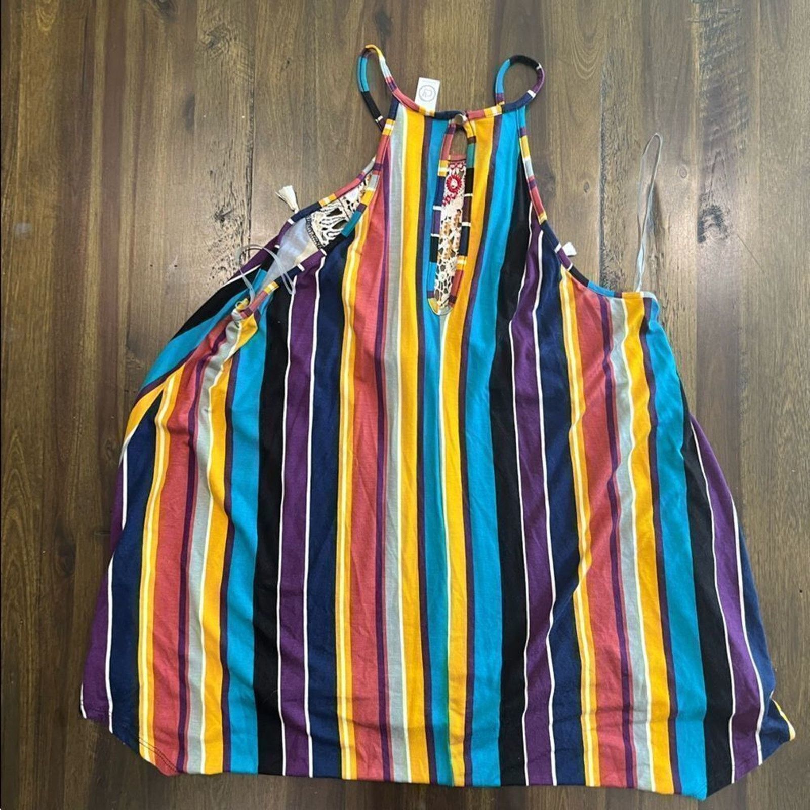 Vintage CY Boutique Multi Stripe Crochet Tank Top Size L Size L / US 10 / IT 46 - 4 Thumbnail