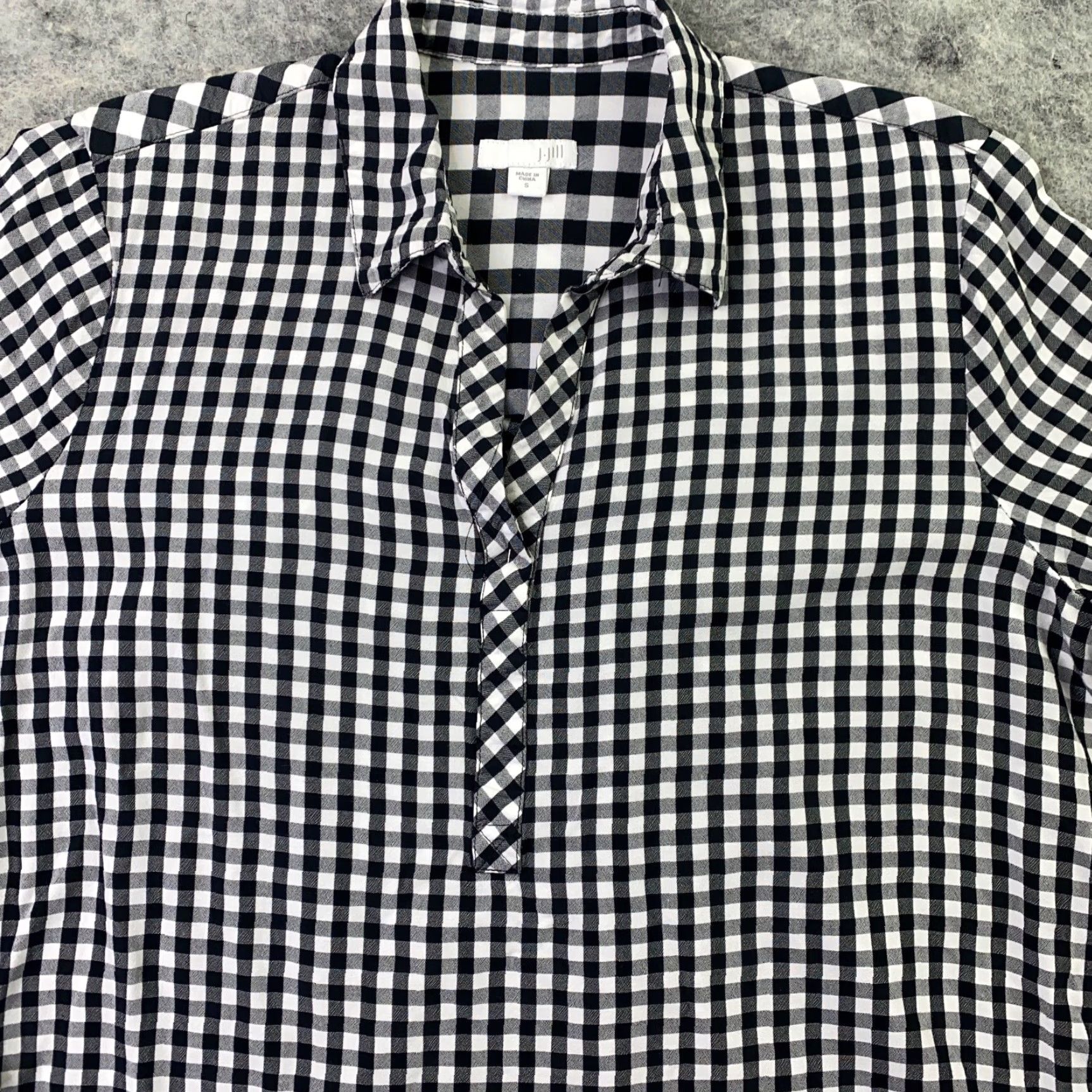 J. Jill J. Jill Womens Shirt Top Small Black Gingham Check Long Sleeve Tunic Button-Up Collared Pleated Blouse Size S / US 4 / IT 40 - 3 Thumbnail