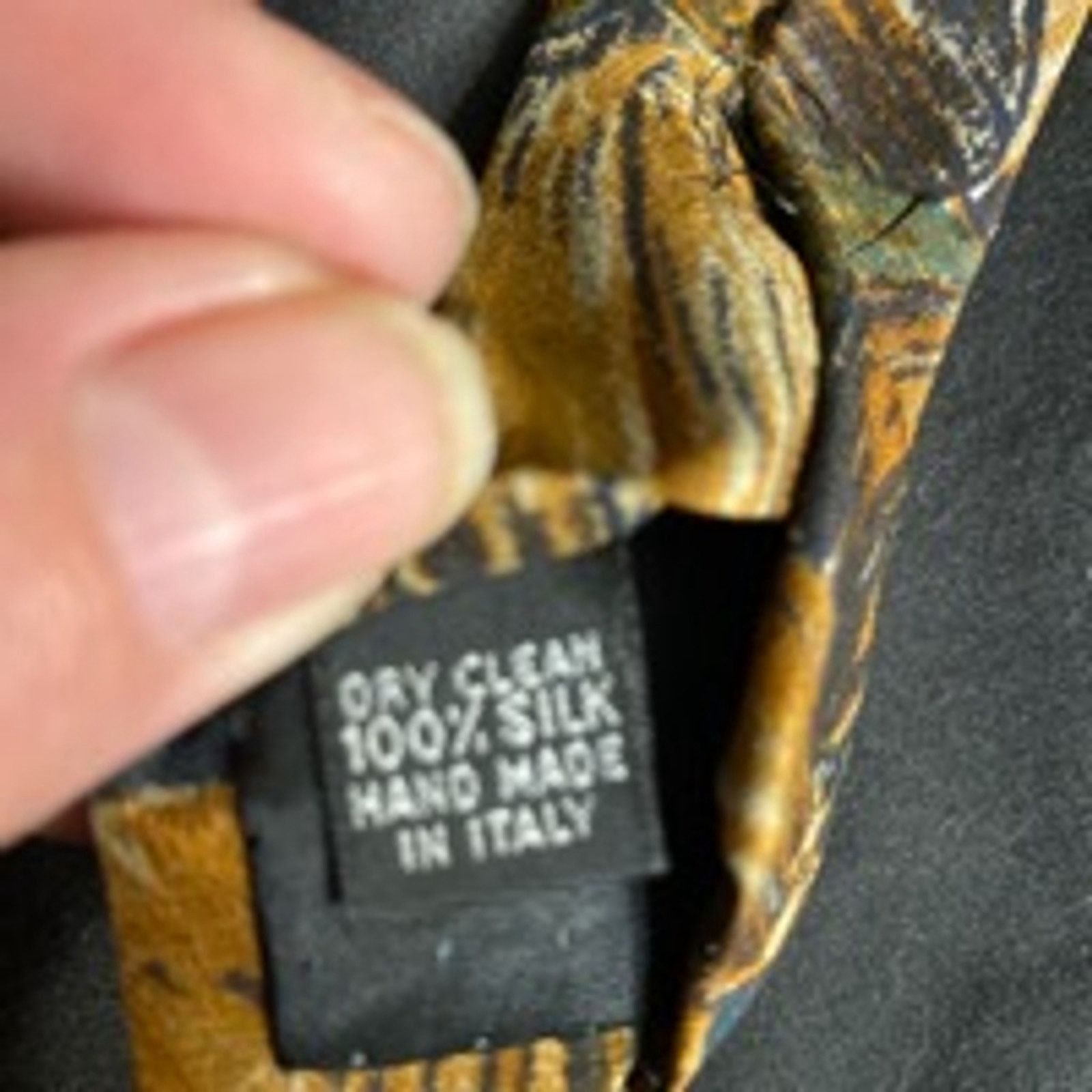 Other Vintage Handmade Italian Silk Tie Brown Gold Leaf Print Size ONE SIZE - 4 Thumbnail