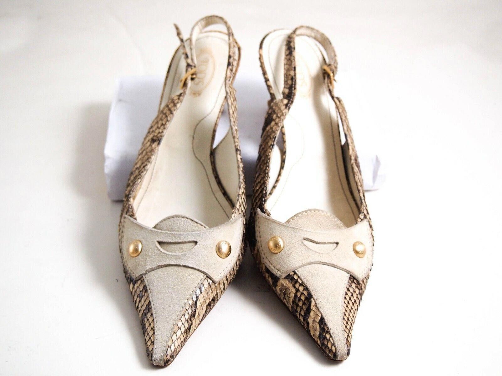 Tod's Tod's Slingback Sandals Beige Suede Python Womens US 9 EU 39 Size US 9 / IT 39 - 3 Thumbnail