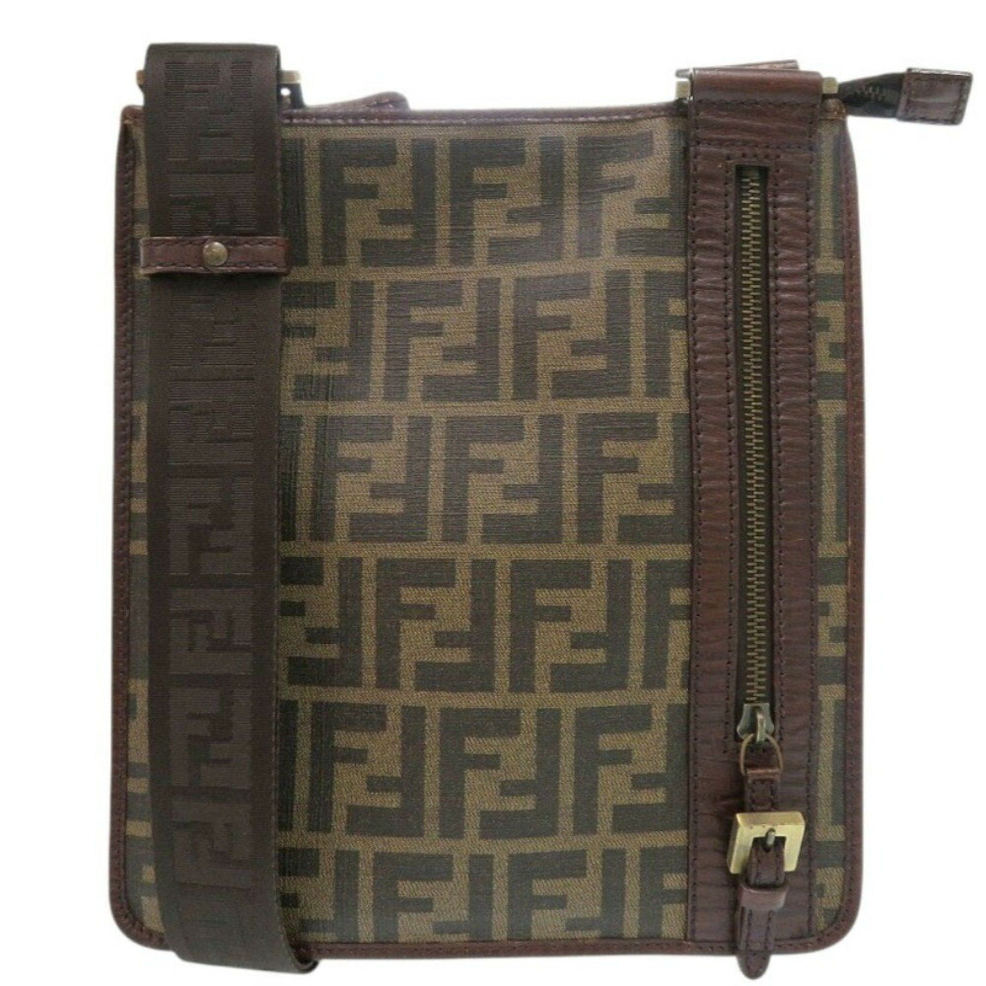 Fendi Zucca Pattern Sacoche Pvc/leather Brown Shoulder Bag 0463Fendi, Women's