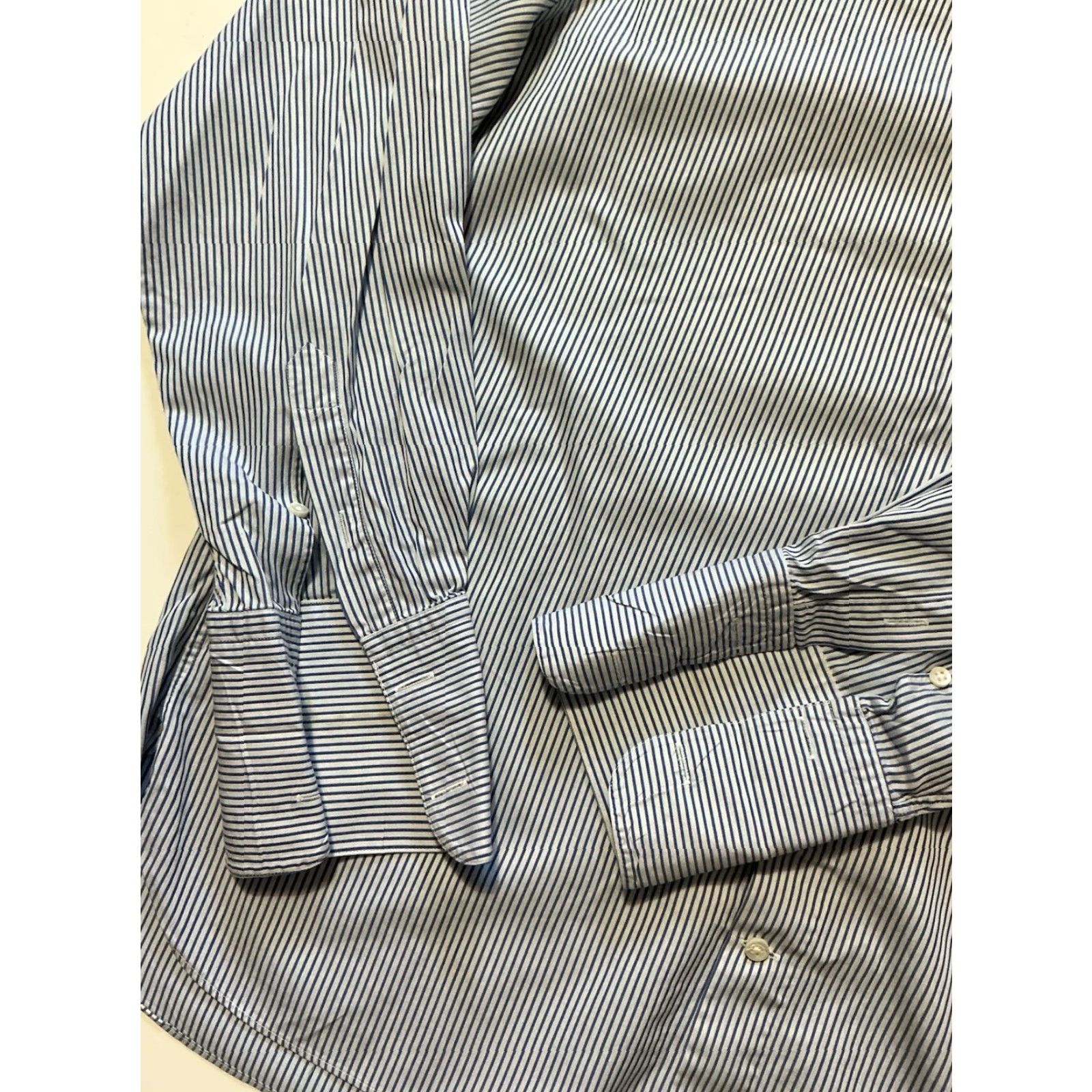 Armani VINTAGE Armani Collezioni Dress Shirt Long Sleeve Button Blue Striped Sz.L Mens Size 42R - 6 Thumbnail