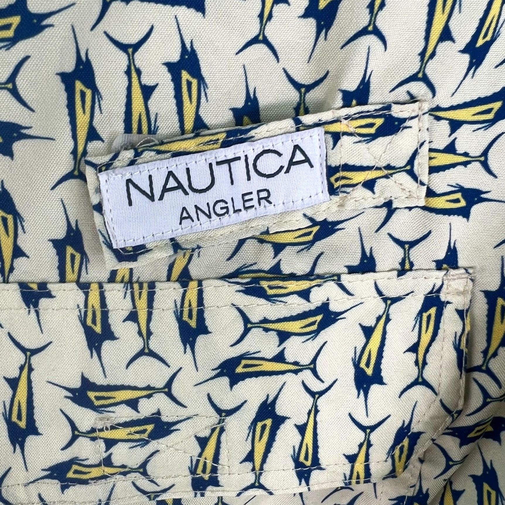 Nautica VINTAGE Nautica Shirt Mens XXL Ivory Swordfish Pocket Button-Up Beach Fishing Casual 90s Mens Size US XXL / EU 58 / 5 - 4 Thumbnail