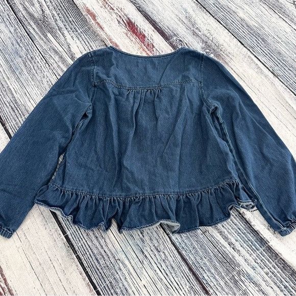 Madewell Madewell Indigo Denim Ruffle Blouse Top Size S / US 4 / IT 40 - 3 Thumbnail