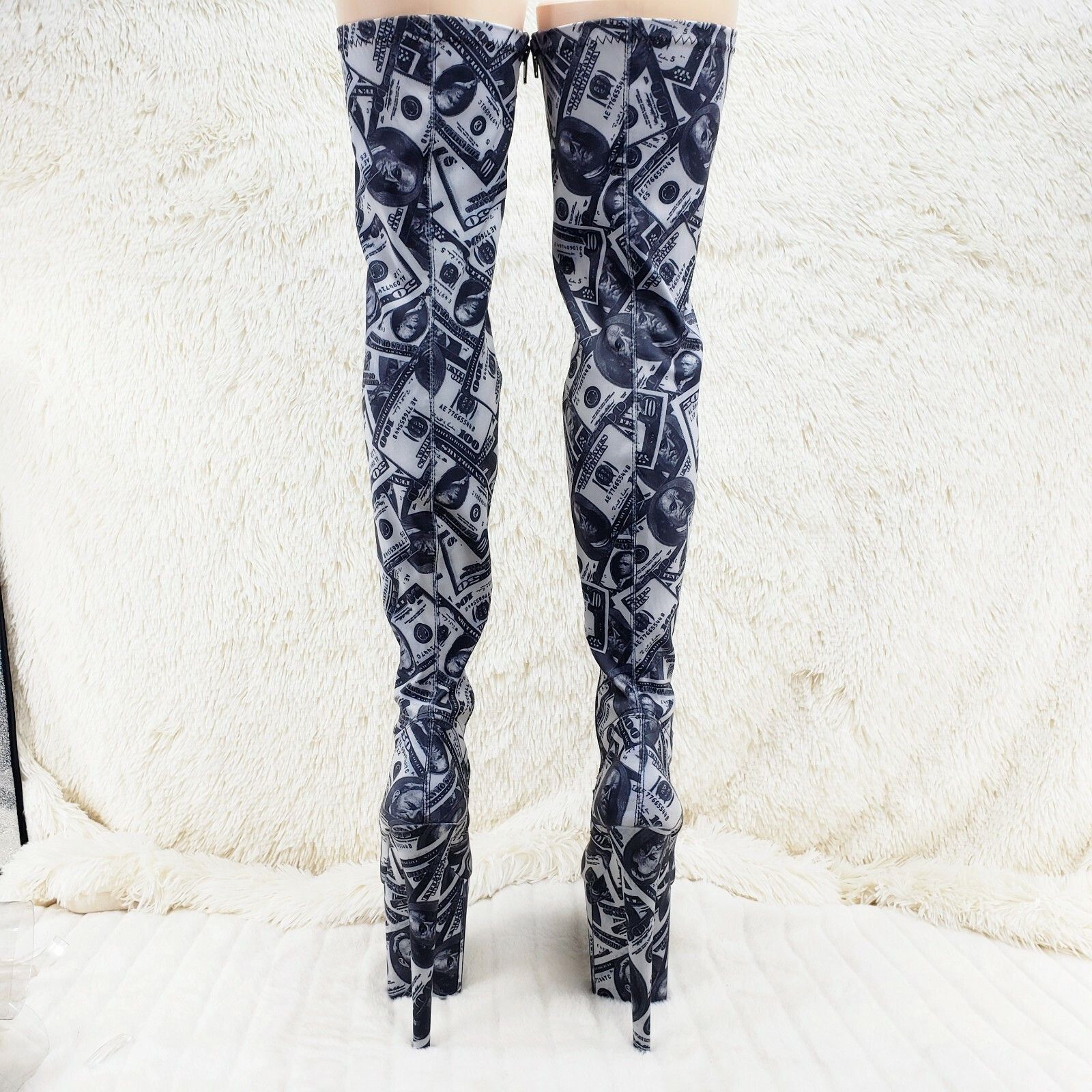 Other Flamingo 3000DP Money Print Stretch Thigh High Platform 8" H Size US 8 / IT 38 - 3 Thumbnail