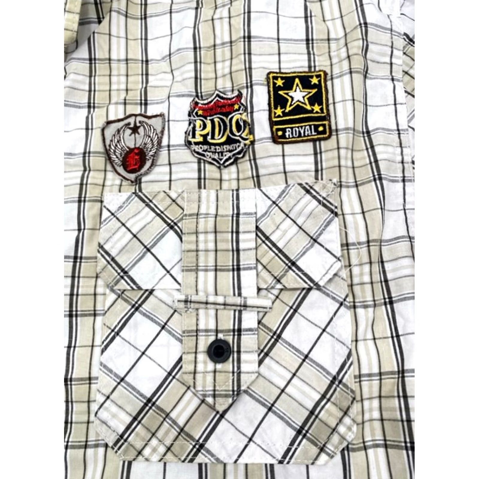 Element Five Elementz Mens 3XL Long Sleeve Button-Up Beige Plaid Patches Logo Shirt Size US XXL / EU 58 / 5 - 6 Thumbnail