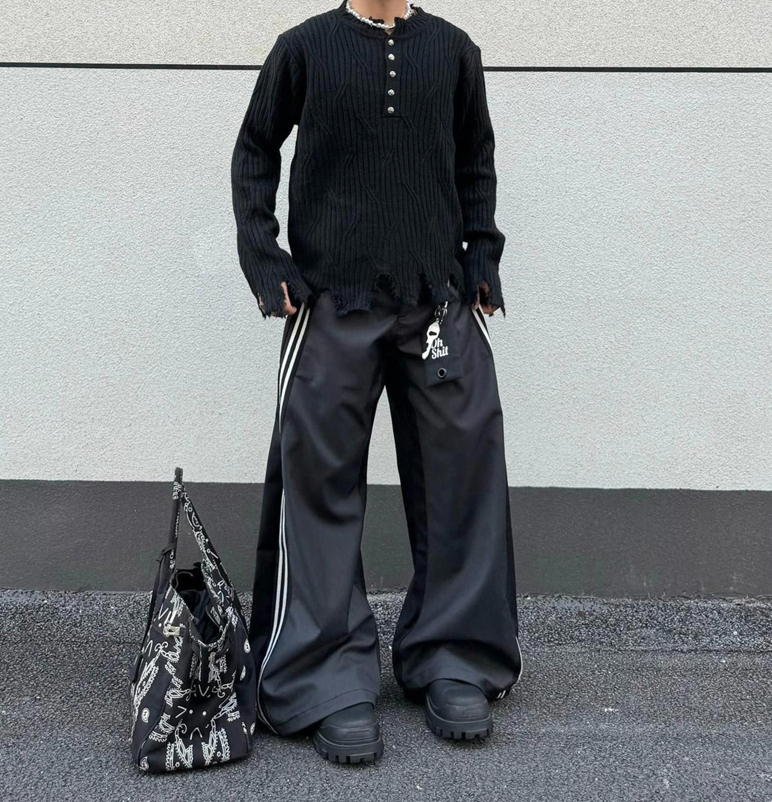 Japanese Brand Distressed Ribbed Knit Sweater, Buttoned Pullover Size US M / EU 48-50 / 2 - 2 Thumbnail