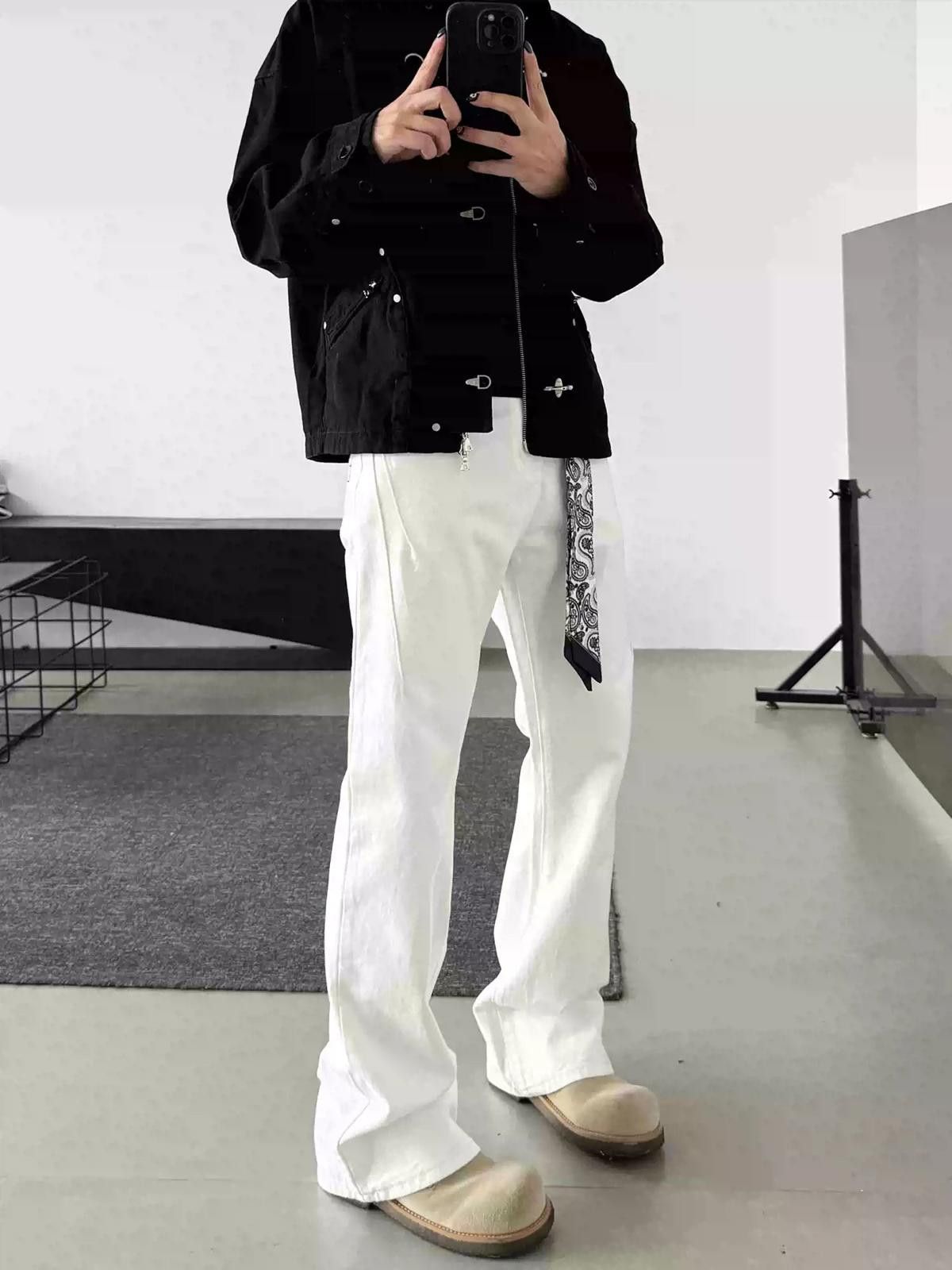 Vintage White Straight Flared Denim Jeans Size ONE SIZE - 5 Thumbnail