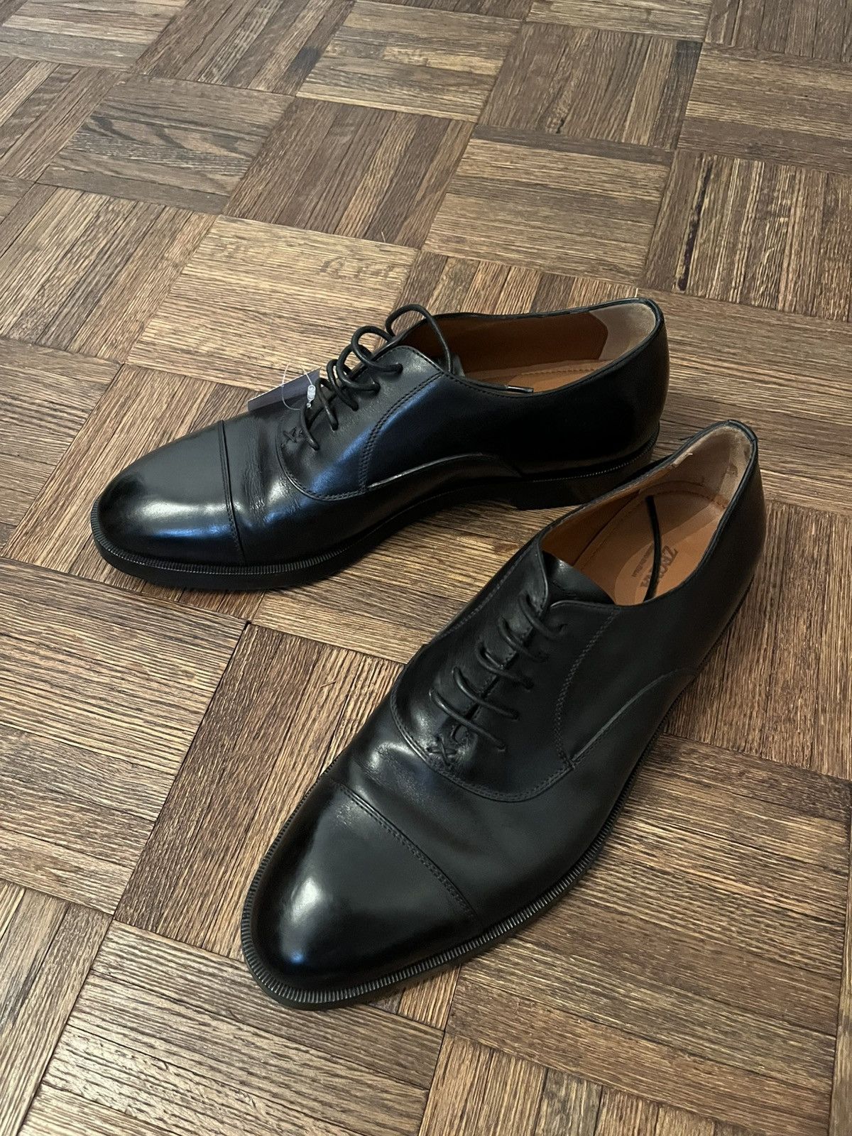 Zegna Cap Toe Black Leather Oxford Size 11