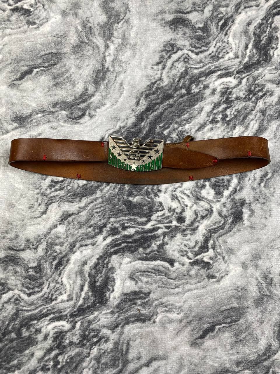 Giorgio Armani Vintage Giorgio Armani Leather Belt AJ Big Logo Size ONE SIZE - 2 Thumbnail