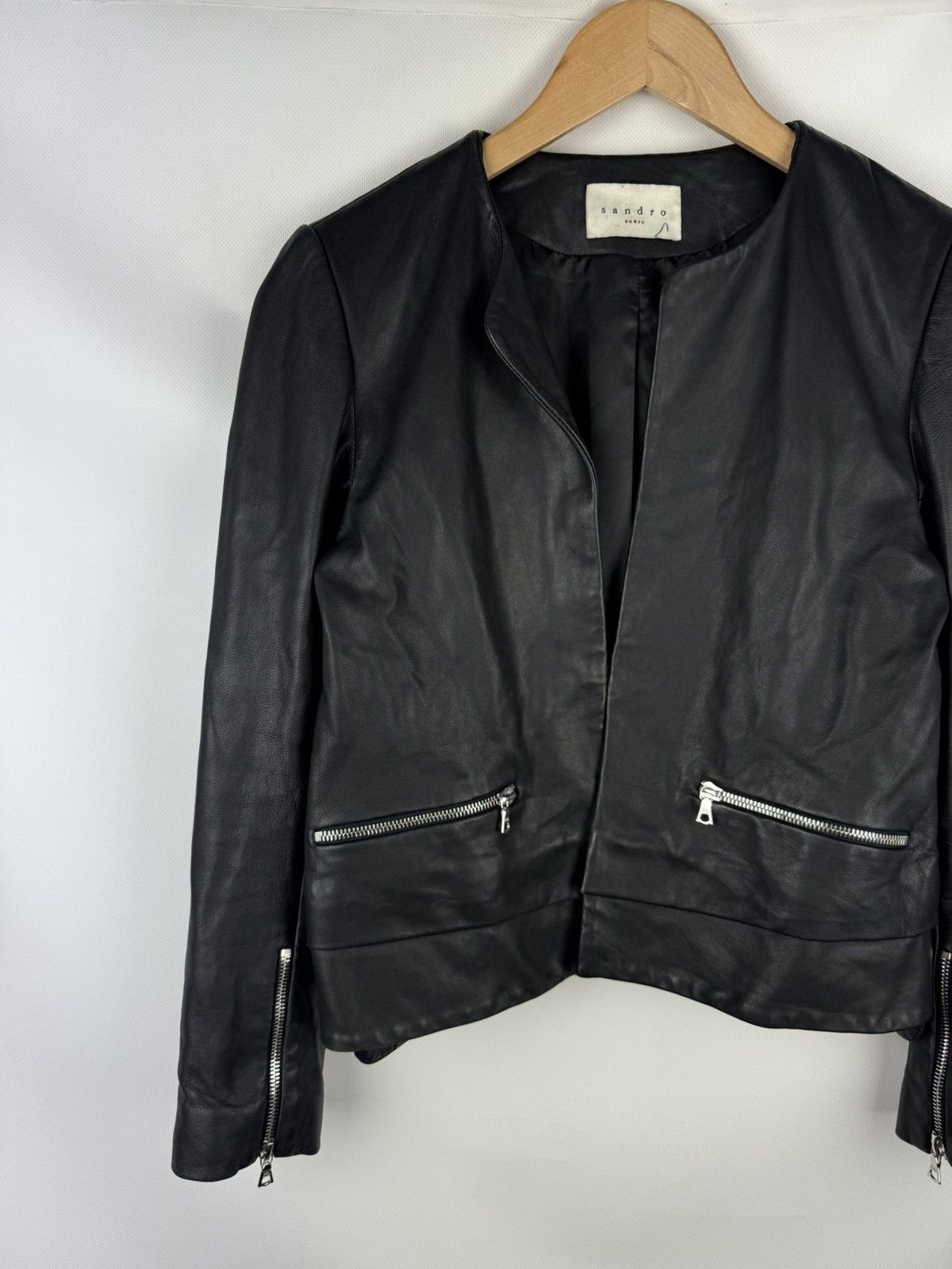 Sandro Sandro Paris Ladies Lamb Leather Biker Jacket Size ~ L Size L / US 10 / IT 46 - 2 Thumbnail