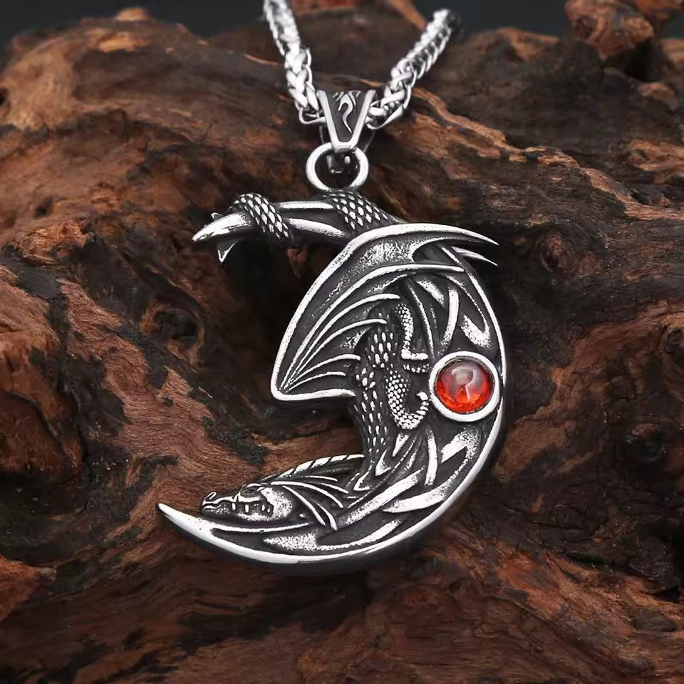 Jewelry Sleeping Dragon On The Moon Pendant Necklace Size ONE SIZE - 4 Thumbnail