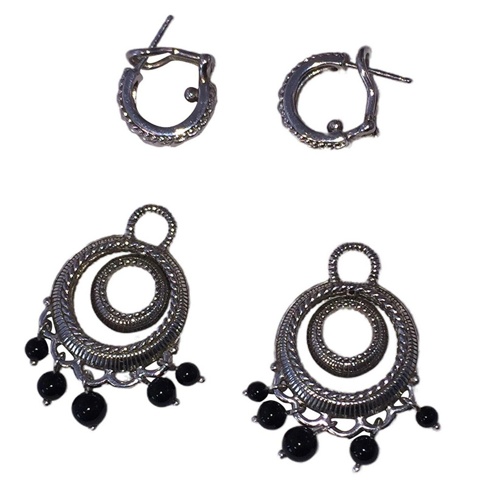 Designer Judith Ripka Sterling Black Onyx Hoop Earrings Size ONE SIZE - 4 Thumbnail