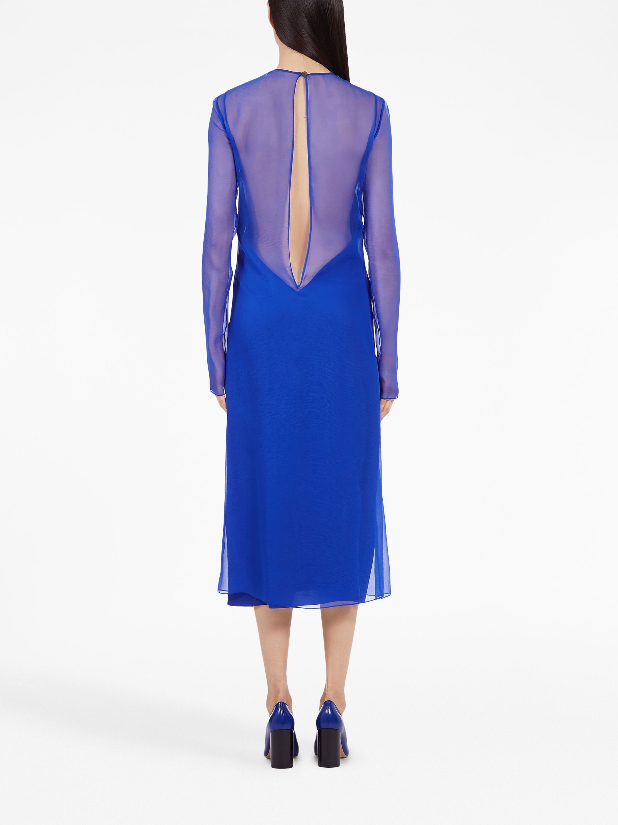 Salvatore Ferragamo o1s1rm0924 Silk Midi Dress in Blue Size L / US 10 / IT 46 - 3 Thumbnail