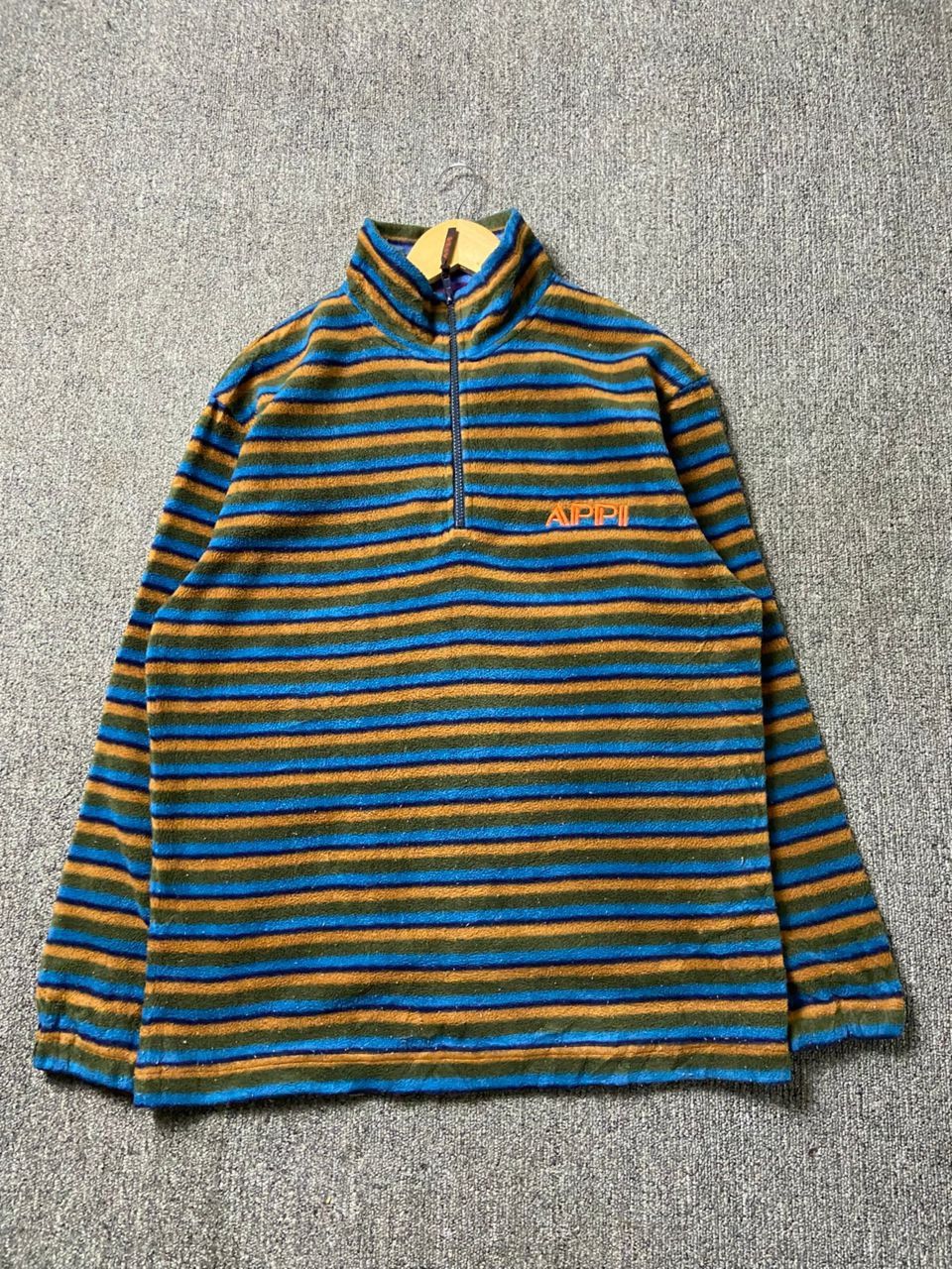 Japanese Brand Vintage APPI Half Zipper Stripes Fleece Pullover (194) Size US L / EU 52-54 / 3 - 1 Thumbnail