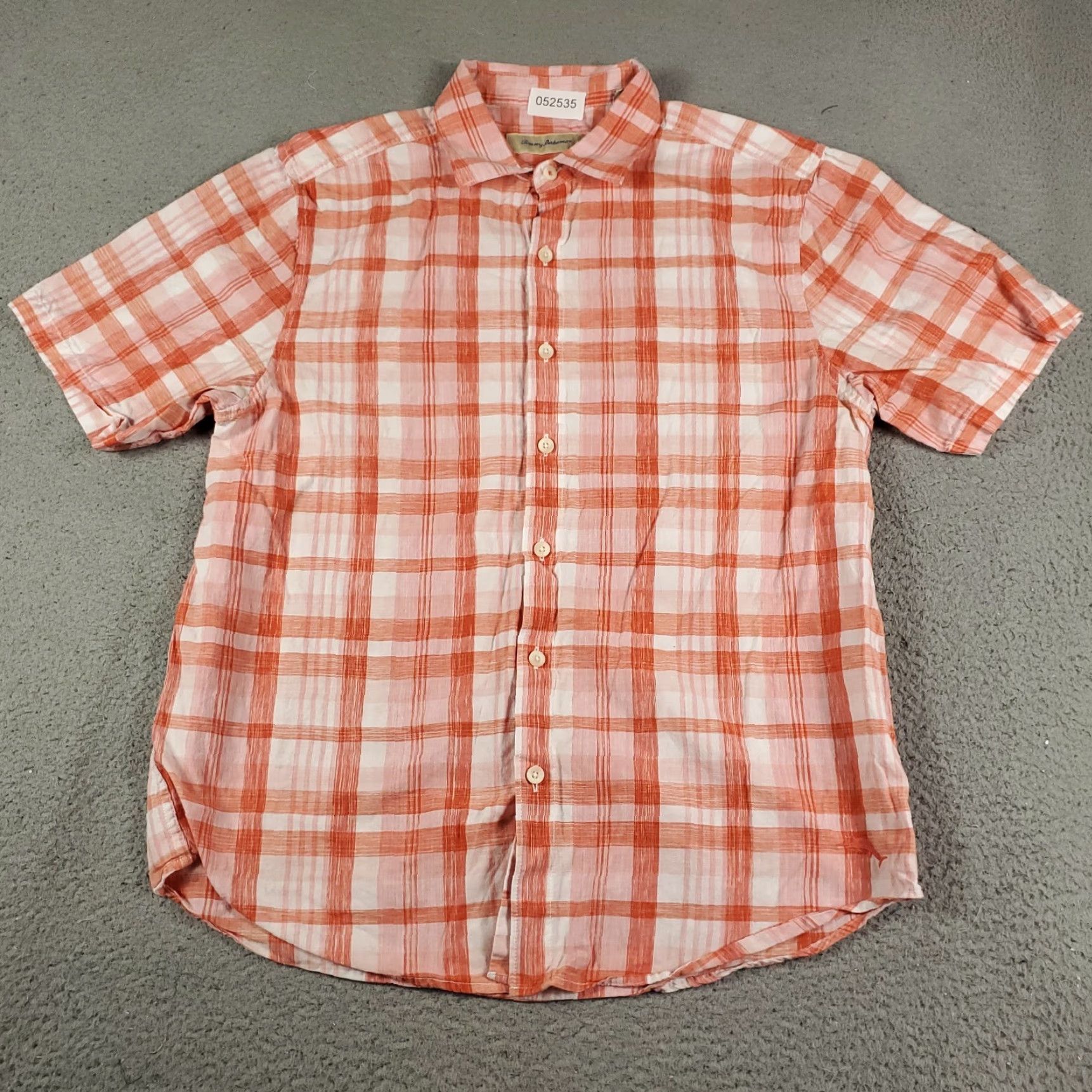 Tommy Bahama Tommy Bahama Shirt Mens Large Orange Plaid Cotton Button-Up Short Sleeve Shirt Size US L / EU 52-54 / 3 - 2 Thumbnail