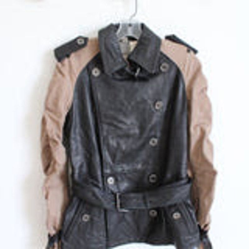 Burberry Burberry Brit Black Brown Leather Cotton Belted Jacket US 4 Size S / US 4 / IT 40 - 2 Thumbnail