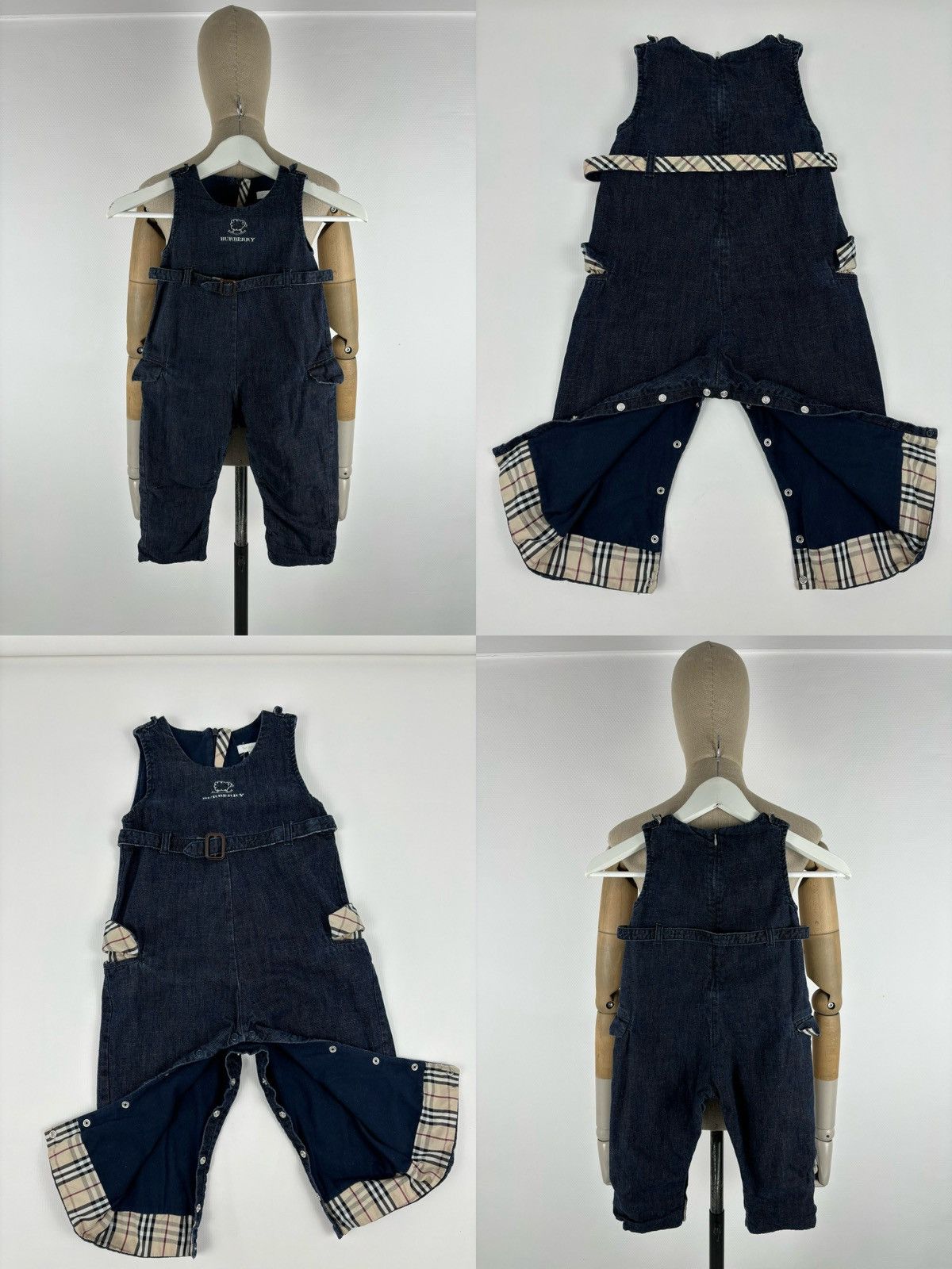 Burberry Unisex Prorsum Logo Nova Check Trim Denim Overalls Bottoms Jeans Jacket Size XXS / US 00 / IT 34 - 1 Thumbnail