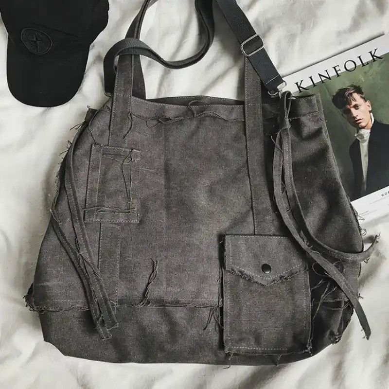 Vintage Tote Bag Canvas Single Vintage Solid Hasp Shoulder Bag Size ONE SIZE - 6 Thumbnail
