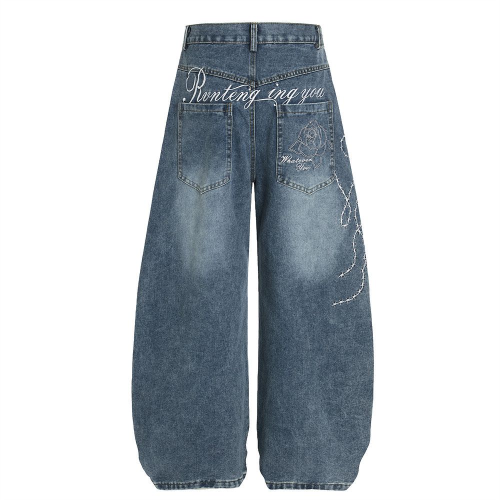 Japanese Brand × Jean Men's washed distressed trendy letter print scimitar jeans Size US 32 / EU 48 - 3 Thumbnail