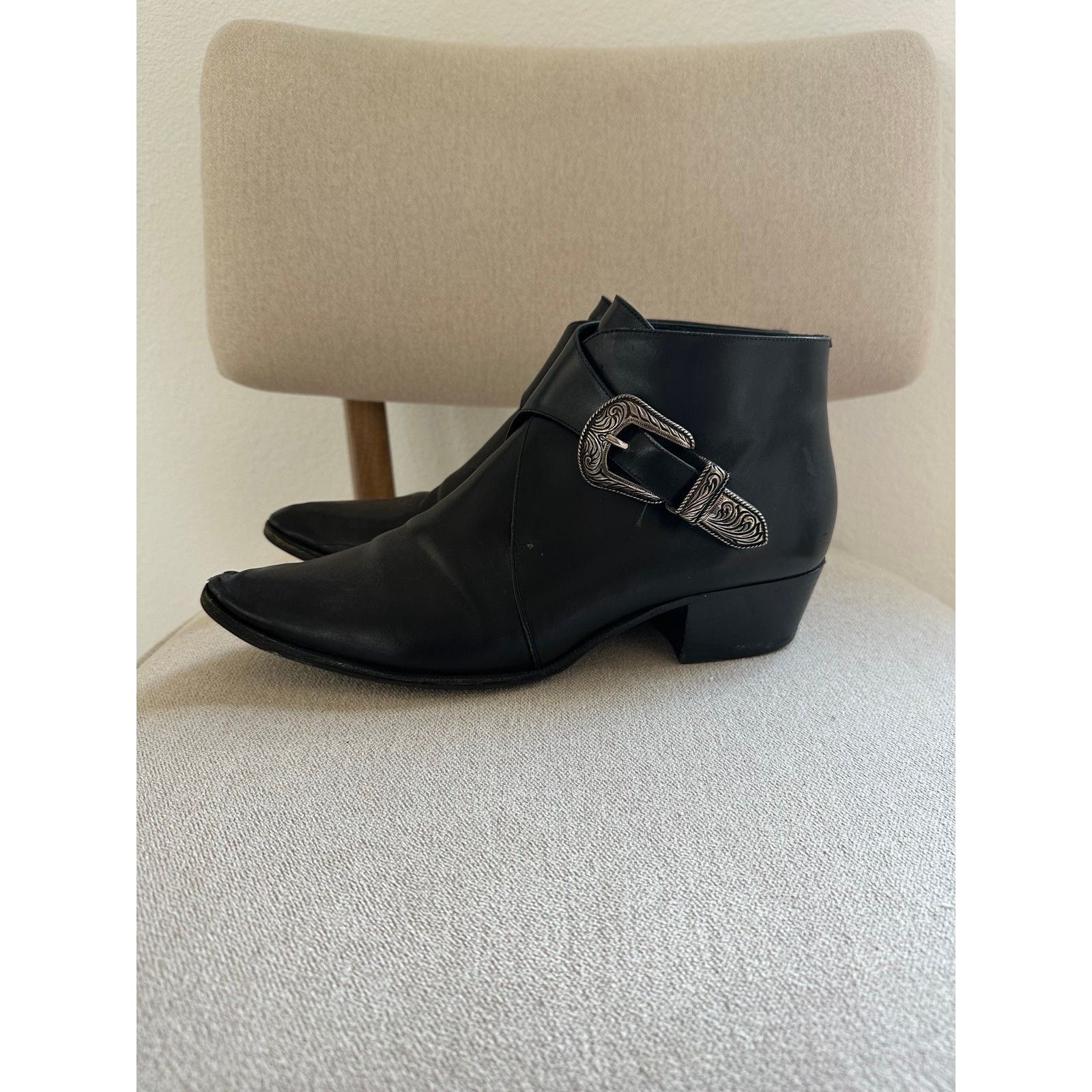 Saint Laurent Paris Saint Laurent Black Calfskin Leather Ankle Boot 41 Size US 11 / IT 41 - 2 Thumbnail