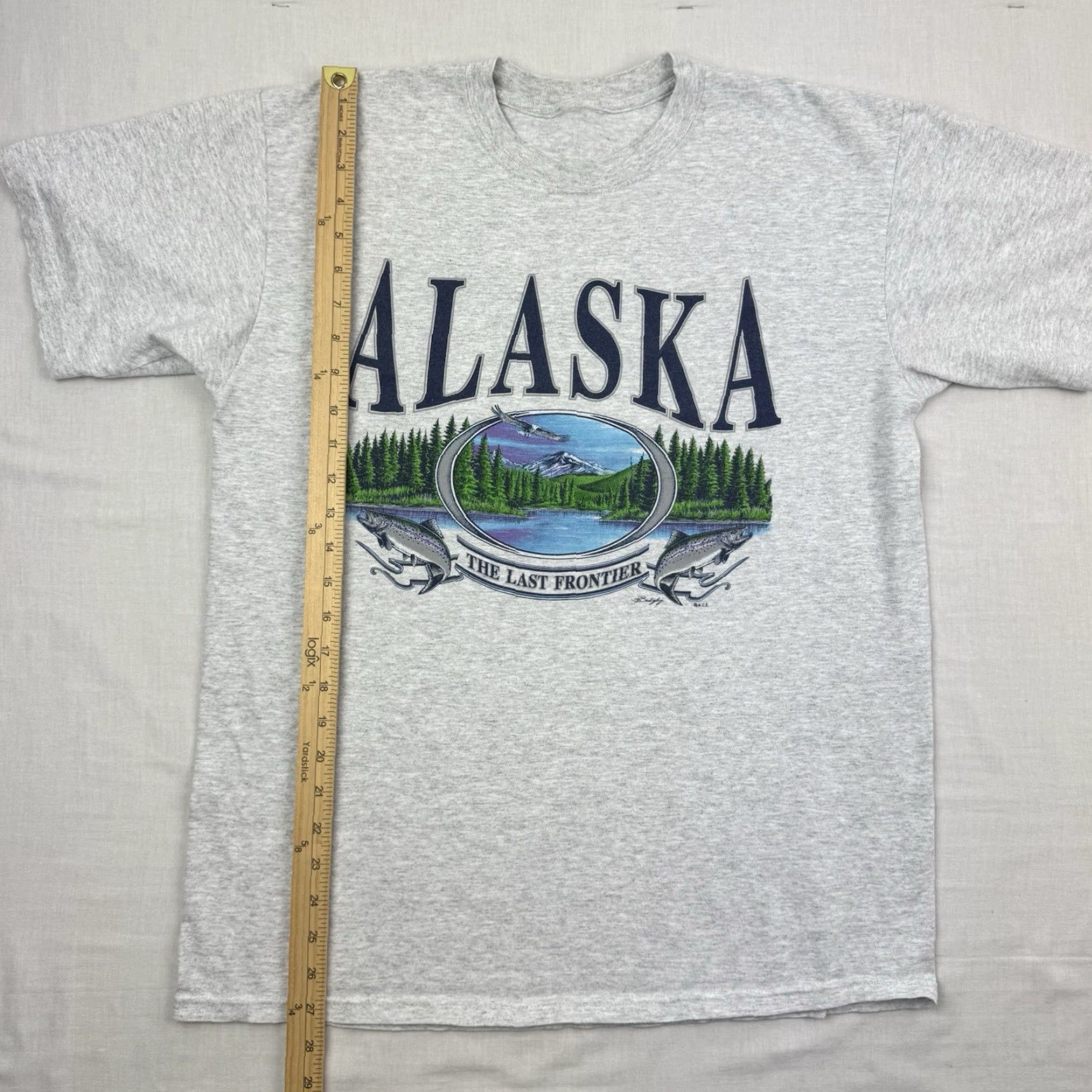 Vintage VINTAGE Alaska T-Shirt Men Adult Large Gray Nature Animals Y2K Eagle Forest 90s Concert? (remove questionable) Size US L / EU 52-54 / 3 - 4 Thumbnail
