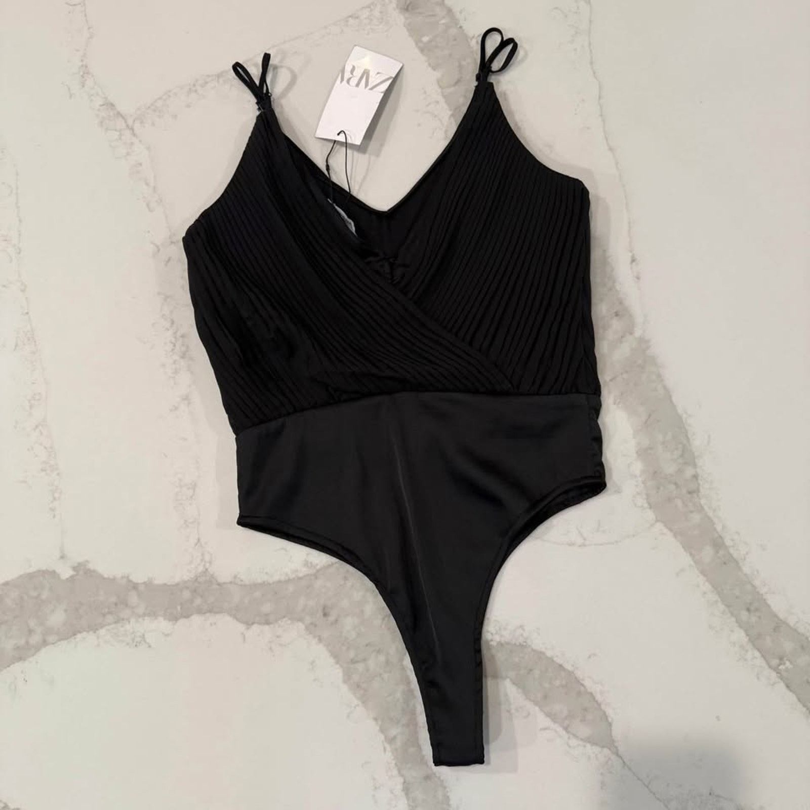 Zara Zara NWT Pleated Draped Plunge Bodysuit Womens XS Black Size XS / US 0-2 / IT 36-38 - 8 Thumbnail