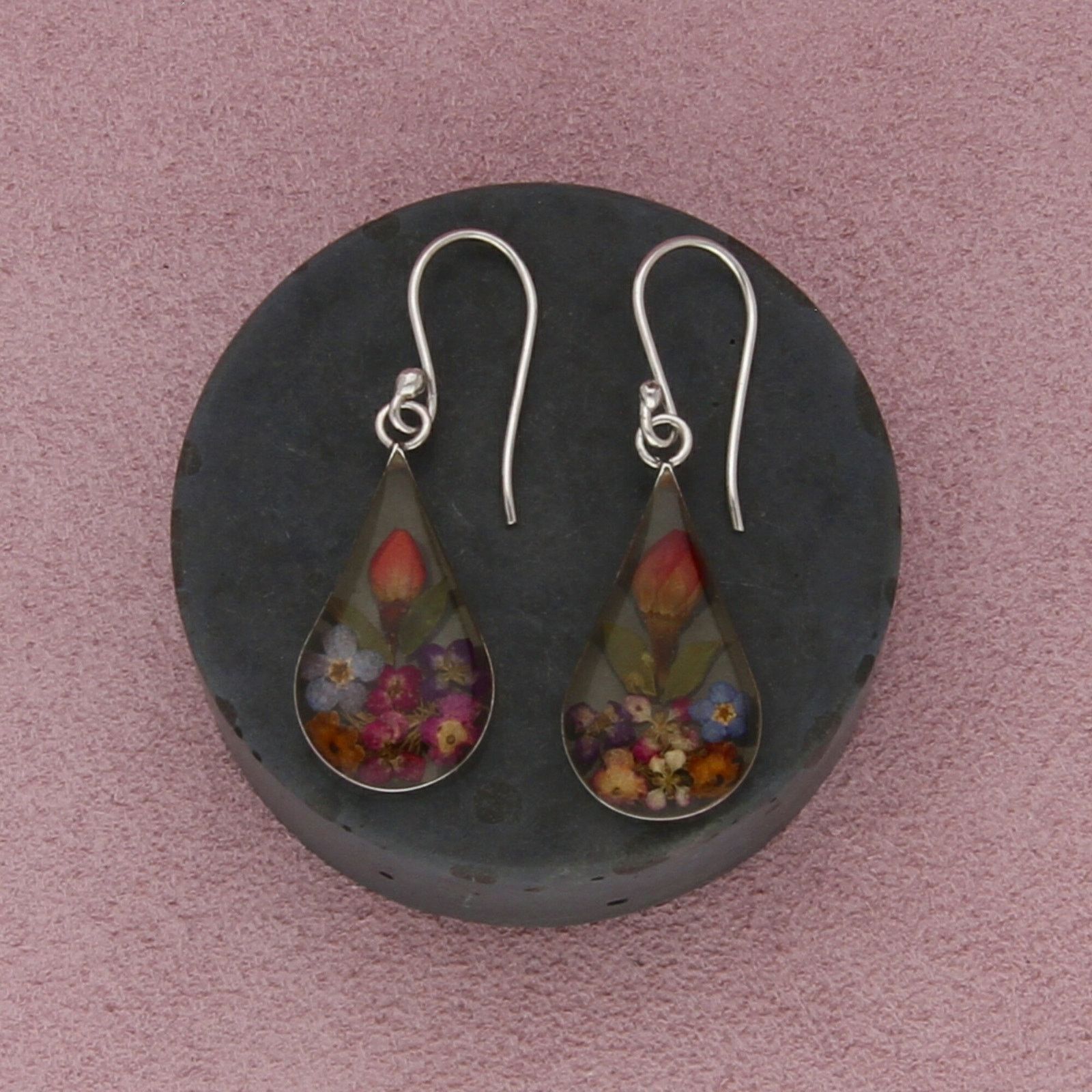 Sterling Silver sterling silver pressed flowers tear drop dangle earrings Size ONE SIZE - 1 Thumbnail