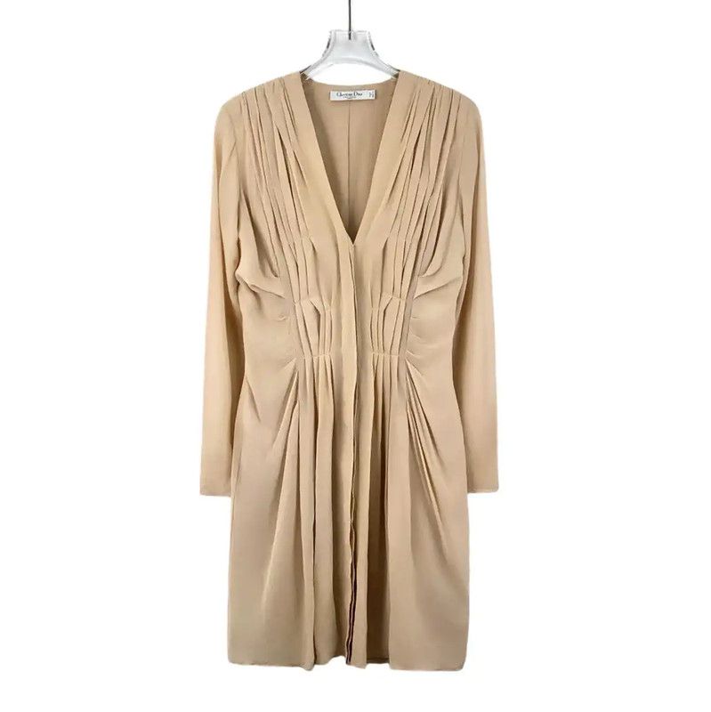 Dior Dior Beige Silk Long Sleeve Dress 0089 Size XS / US 0-2 / IT 36-38 - 1 Thumbnail