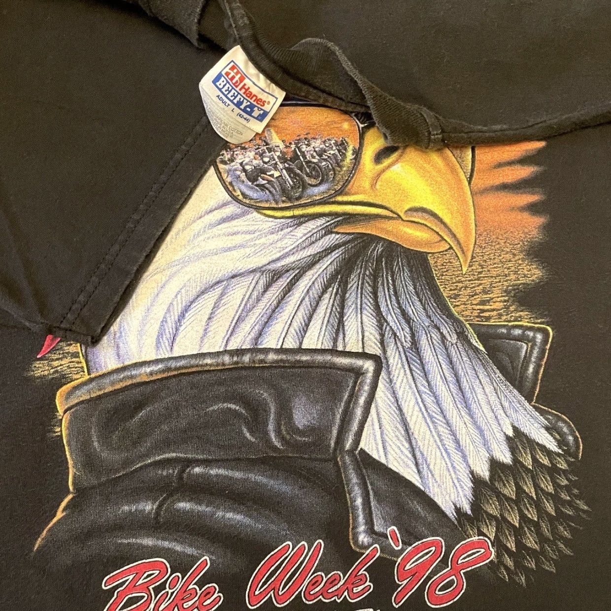 Vintage VINTAGE 90s Daytona Beach Bike Week Eagle Biker VTG 1998 Shirt Mens L Black Size US L / EU 52-54 / 3 - 3 Thumbnail