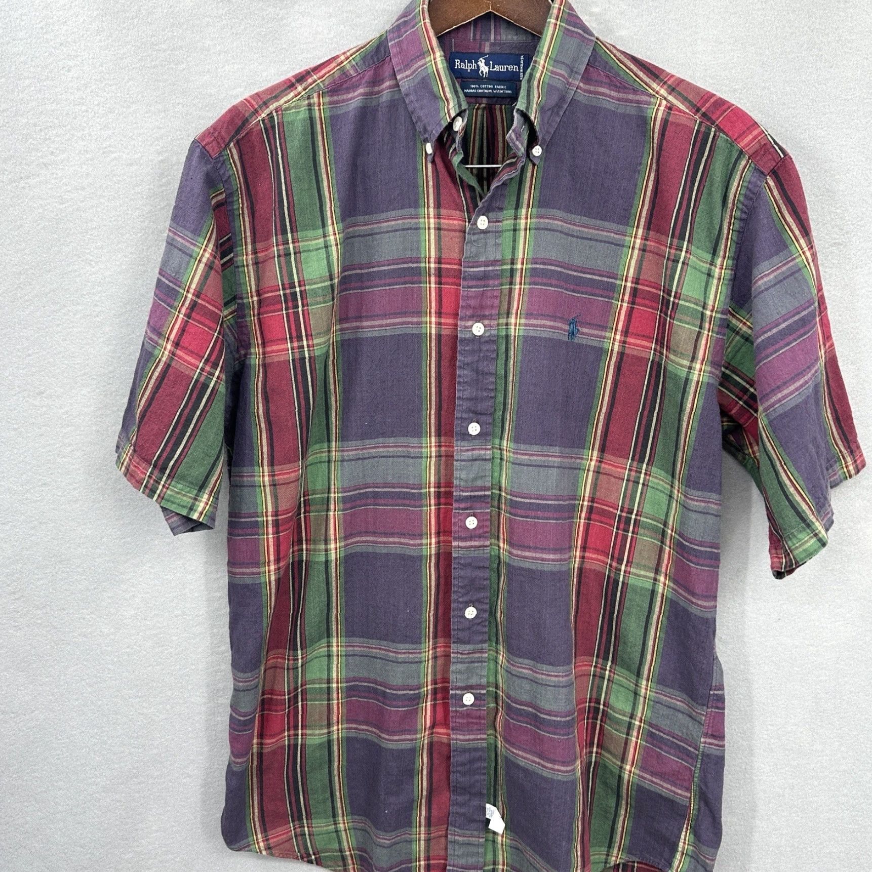Polo Ralph Lauren VINTAGE Polo Ralph Lauren Shirt Mens M Plaid Blue Short Sleeve Button-Up 100% Cotton Classic Preppy Mens Size US M / EU 48-50 / 2 - 2 Thumbnail